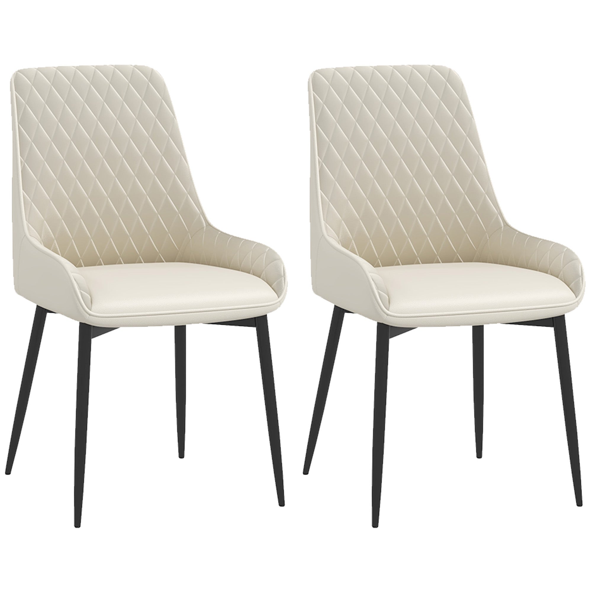 HOMCOM Dining Chairs Set of 2, Modern PU Leather Upholstered Kitchen Chairs with Diamond Tufted Backs and Steel Legs for Living Room, Dining Room, Bedroom, Cream White