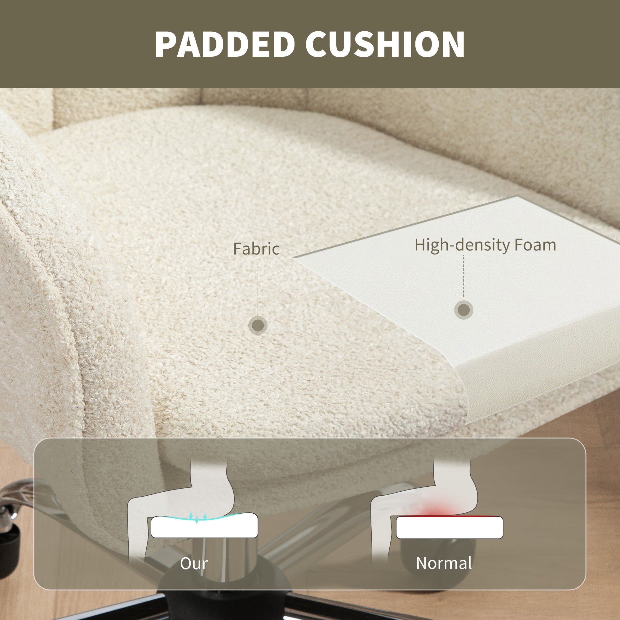 Velvet Office Chair, Modern Makeup Vanity Chair with Tub Back, Swivel Rolling Computer Armchair for Bedroom, Living Room, Beige