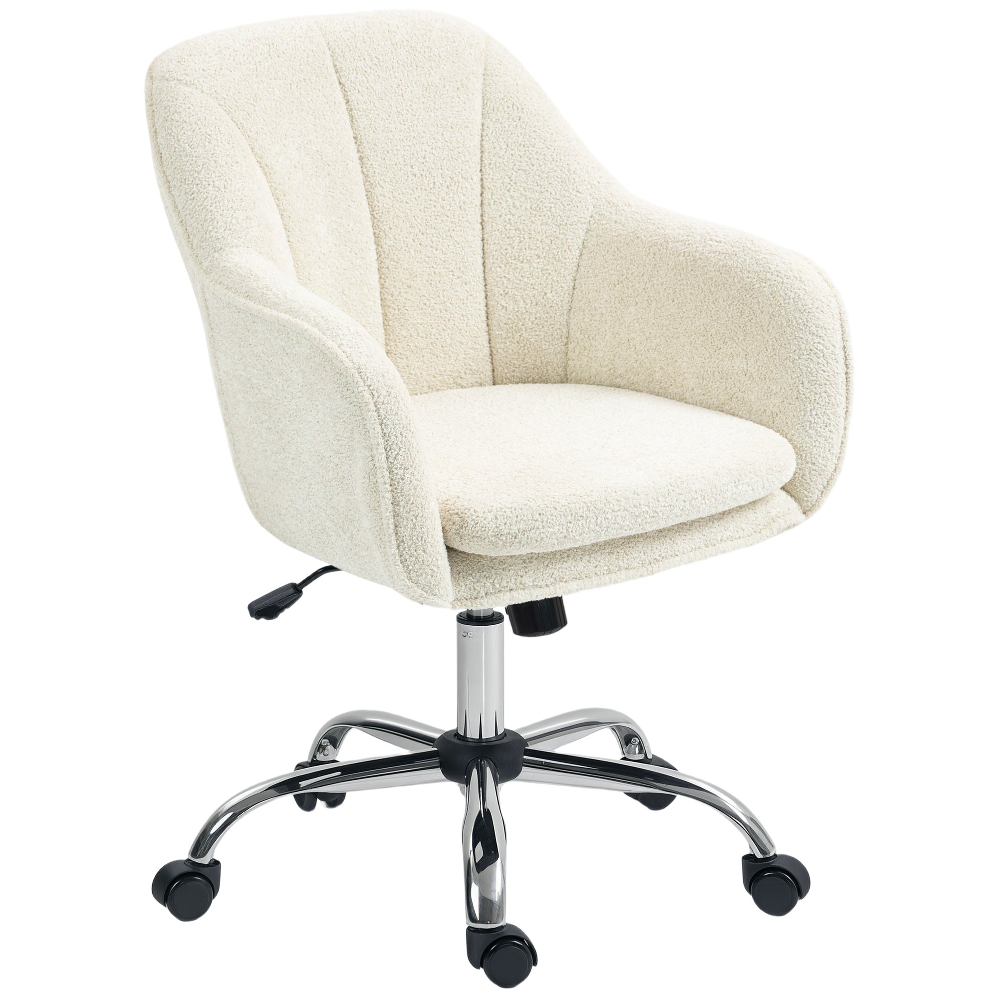 Velvet Office Chair, Modern Makeup Vanity Chair with Tub Back, Swivel Rolling Computer Armchair for Bedroom, Living Room, Beige