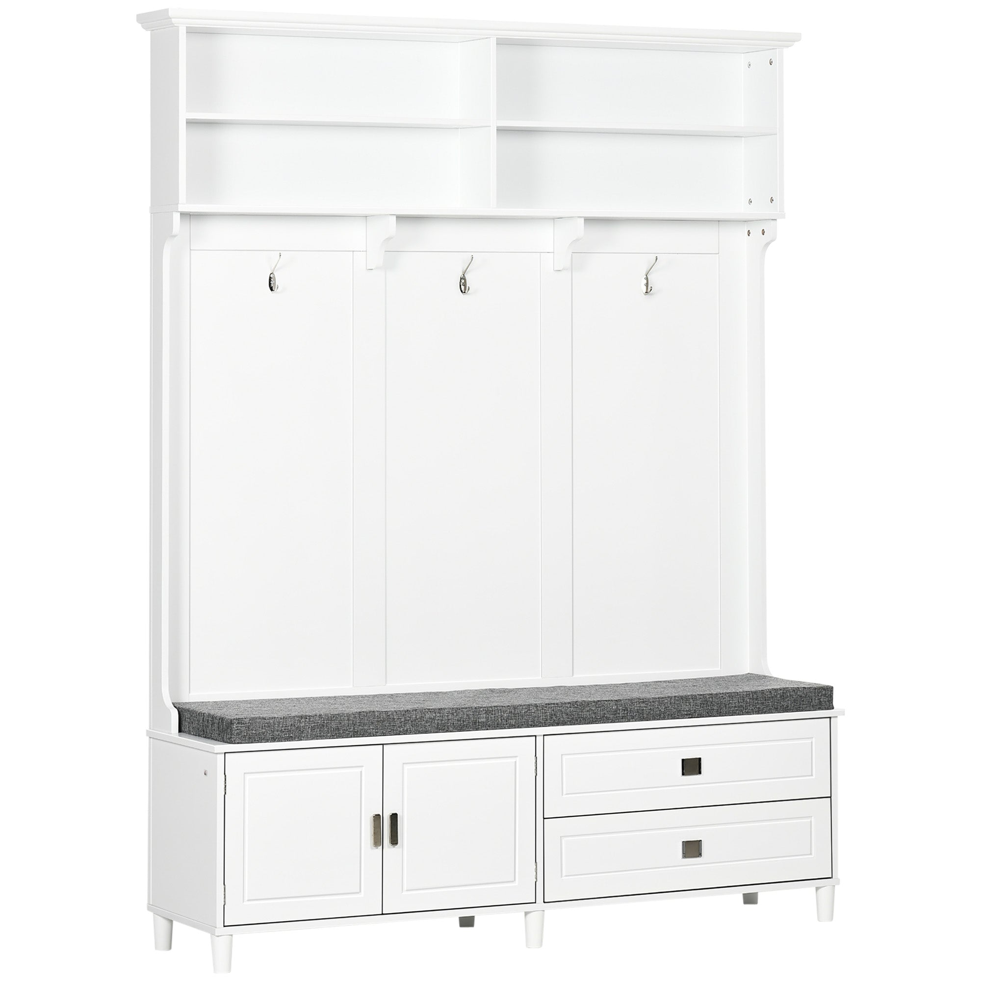 Hall Tree with Storage Bench Entryway Bench with Coat Rack Cabinet and Drawers for Hallway White