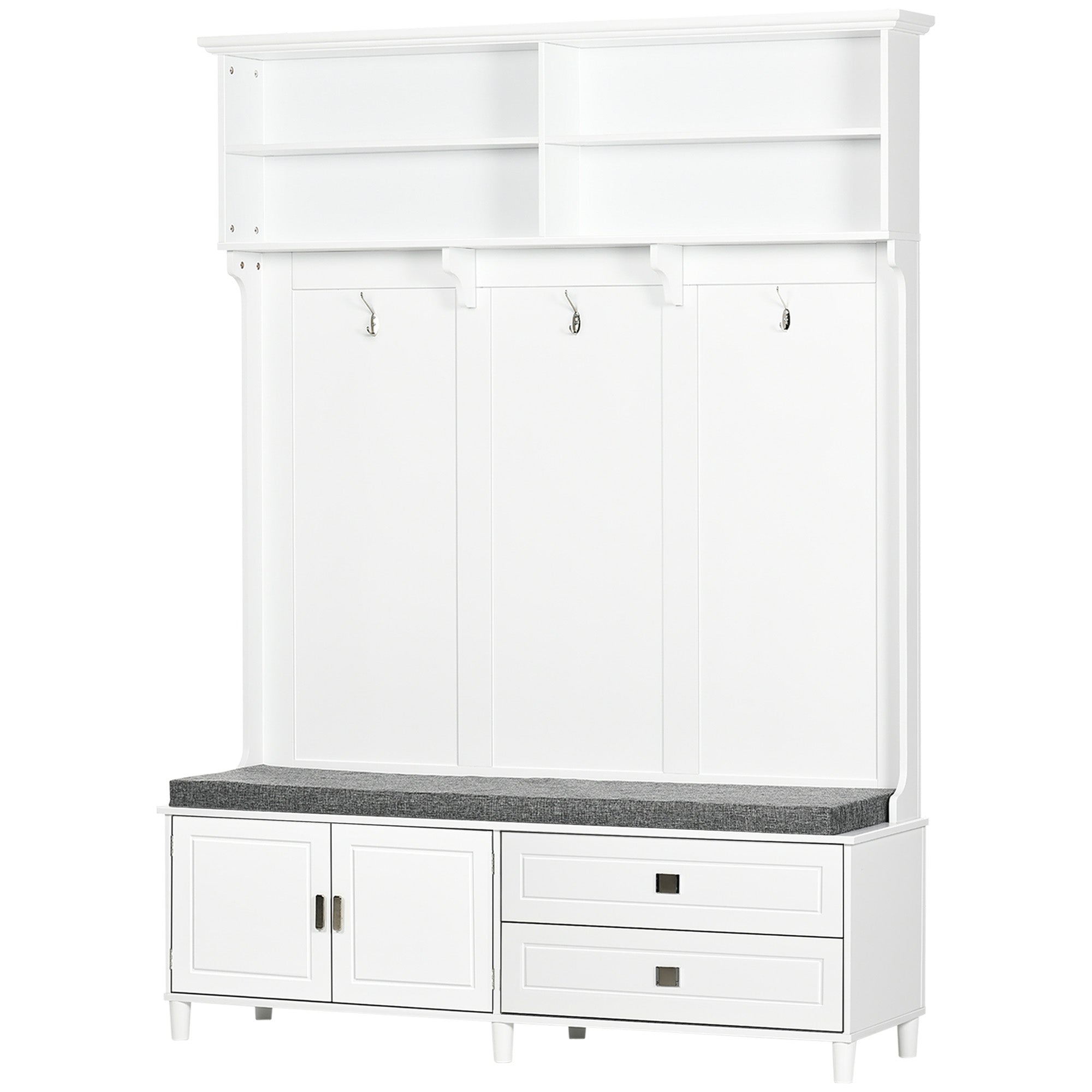 Hall Tree with Storage Bench Entryway Bench with Coat Rack Cabinet and Drawers for Hallway White