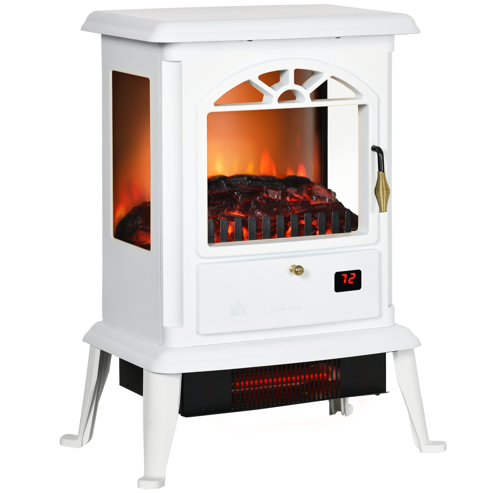 23" Electric Infrared Fireplace Stove Freestanding Heater with Realistic Log Flame 1000W/1500W White