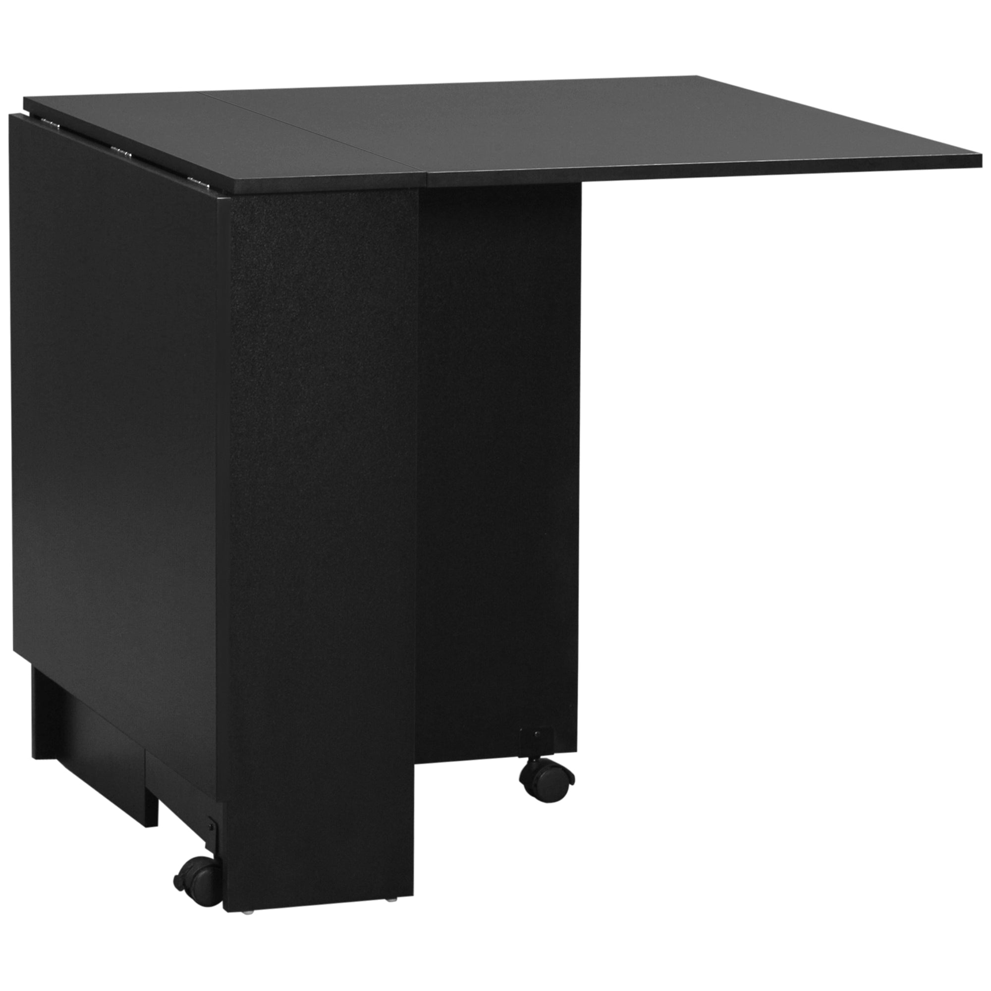HOMCOM Folding Dining Table, Drop Leaf Table for Small Spaces with 2-tier Shelves, Small Kitchen Table with Rolling Casters, Black