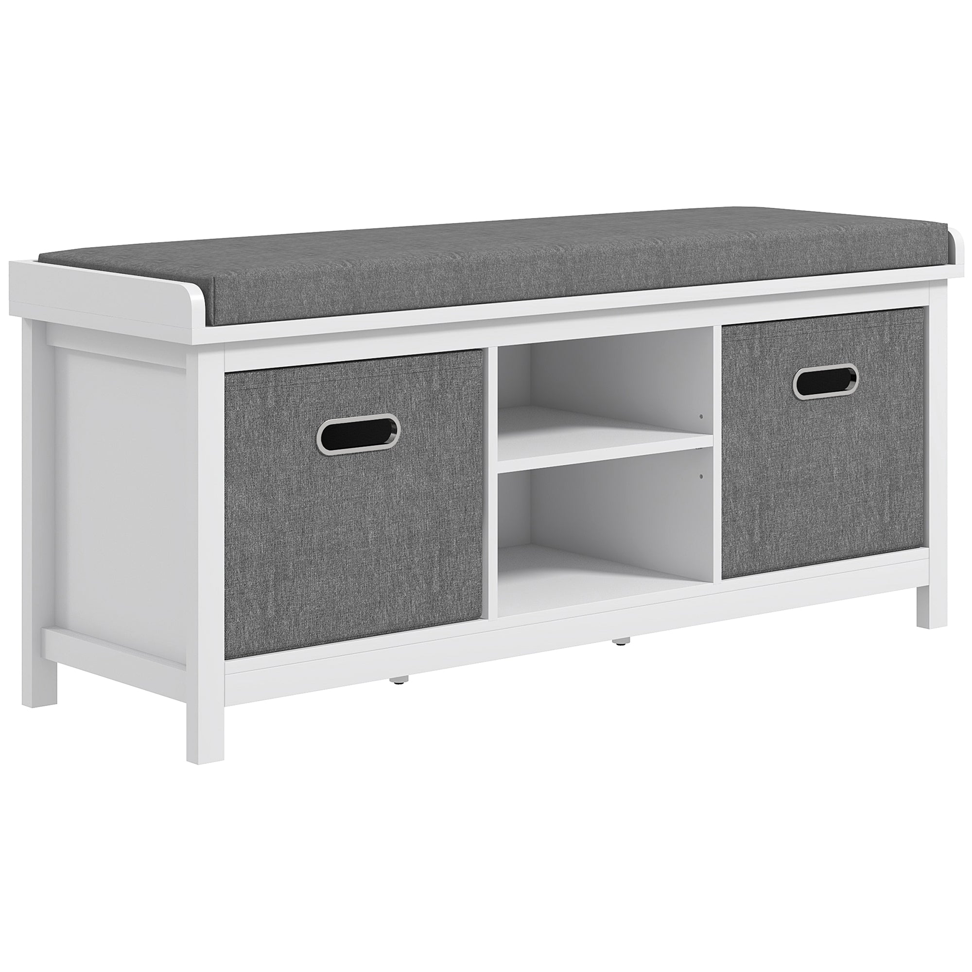 Shoe Storage Bench with Cushioned Seat, Entryway Bench Seat with 2 Drawers and Adjustable Shelf for Hallway, White