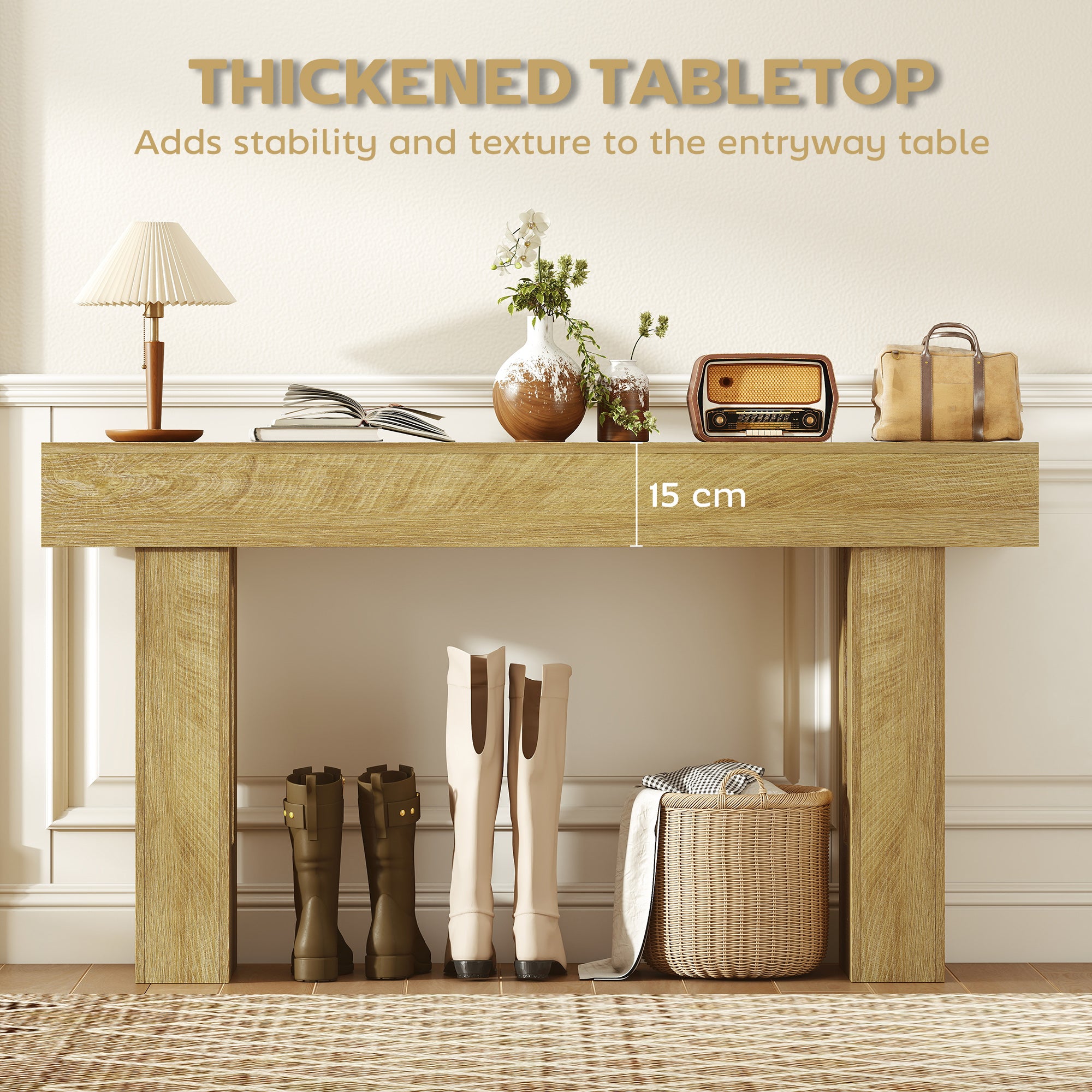 63 Inch Console Table, Narrow Farmhouse Entryway Table with Thickened Tabletop for Living Room, Hallway, Entrance, Oak