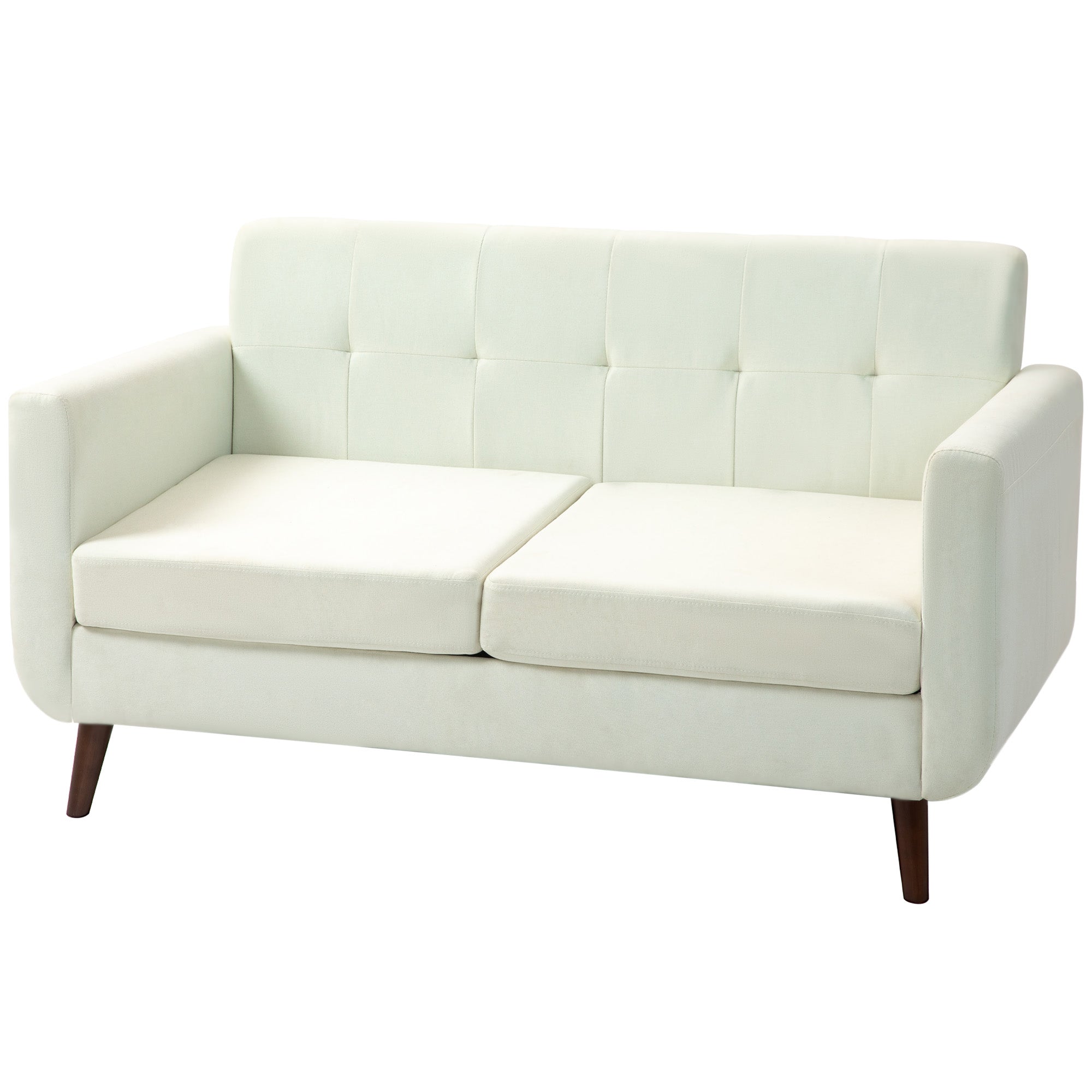 HOMCOM 2 Seater Sofa, Modern Tufted Fabric Couch, Upholstered Loveseat with Wood Legs for Small Space, Living Room, Bedroom, Office, Cream White