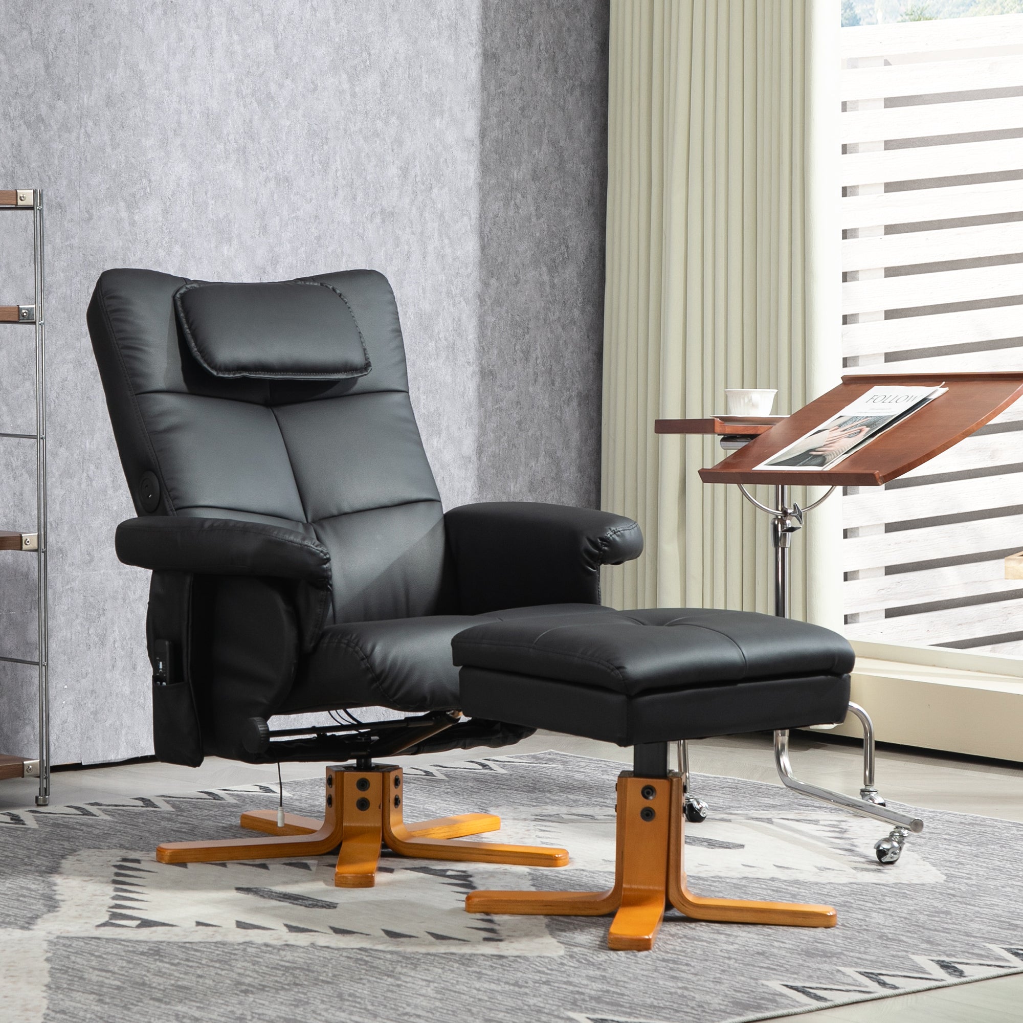 HOMCOM Massage Recliner Chair with Footstool, Upholstered Armchair with Adjustable Backrest, Remote Control, Hidden Storage and Charger for Living Room, Bedroom, Black