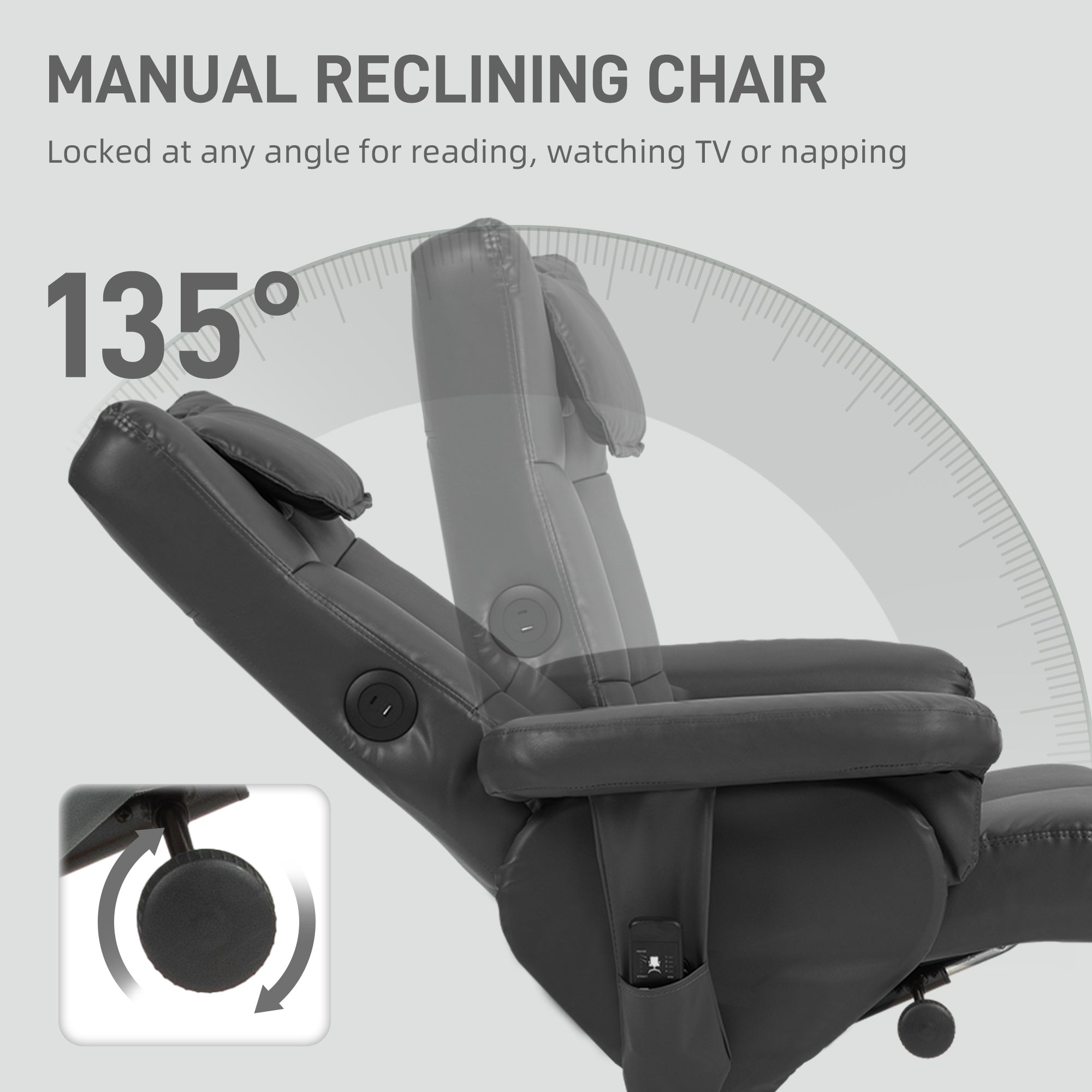 HOMCOM Massage Recliner Chair with Footstool, Upholstered Armchair with Adjustable Backrest, Remote Control, Hidden Storage and Charger for Living Room, Bedroom, Black