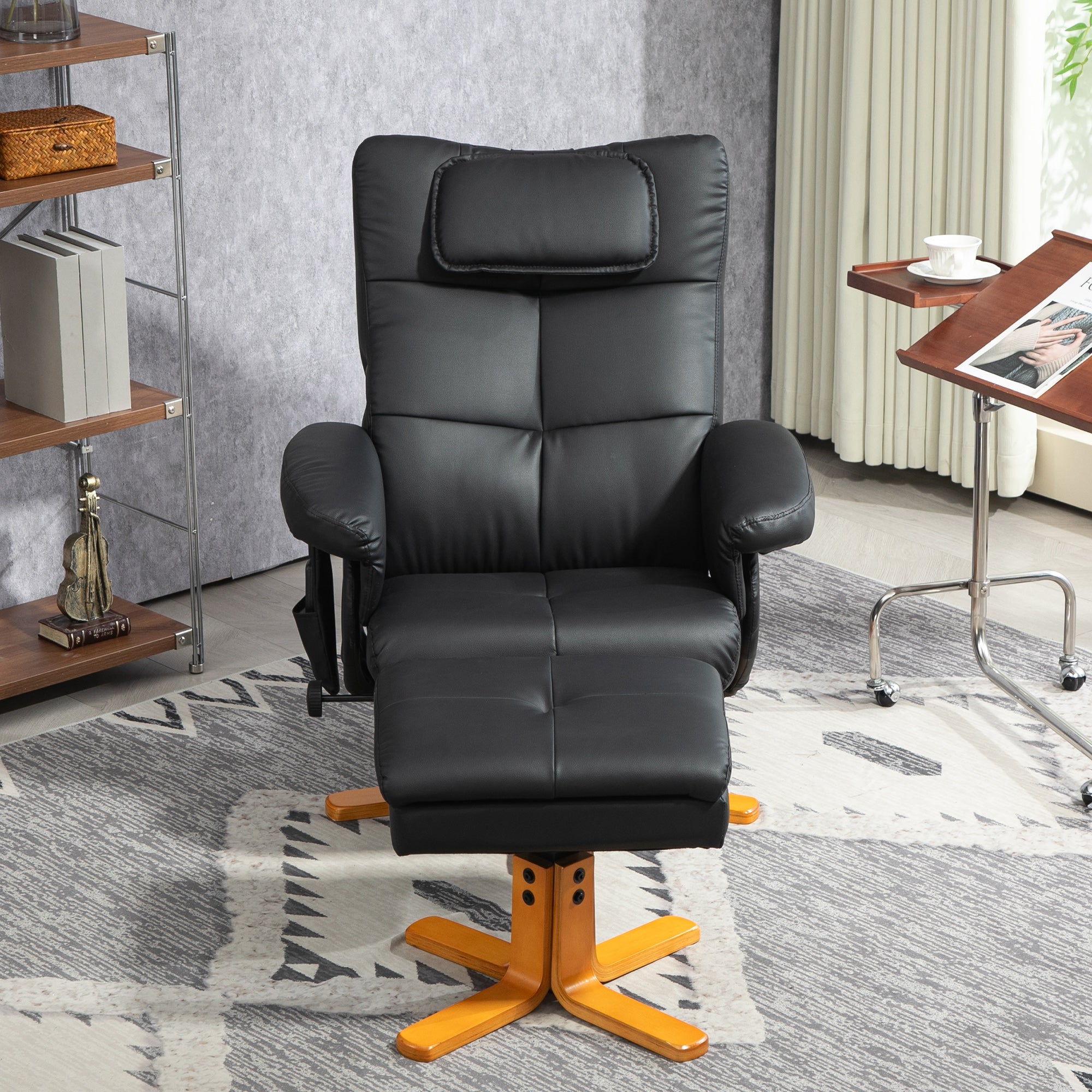 HOMCOM Massage Recliner Chair with Footstool, Upholstered Armchair with Adjustable Backrest, Remote Control, Hidden Storage and Charger for Living Room, Bedroom, Black