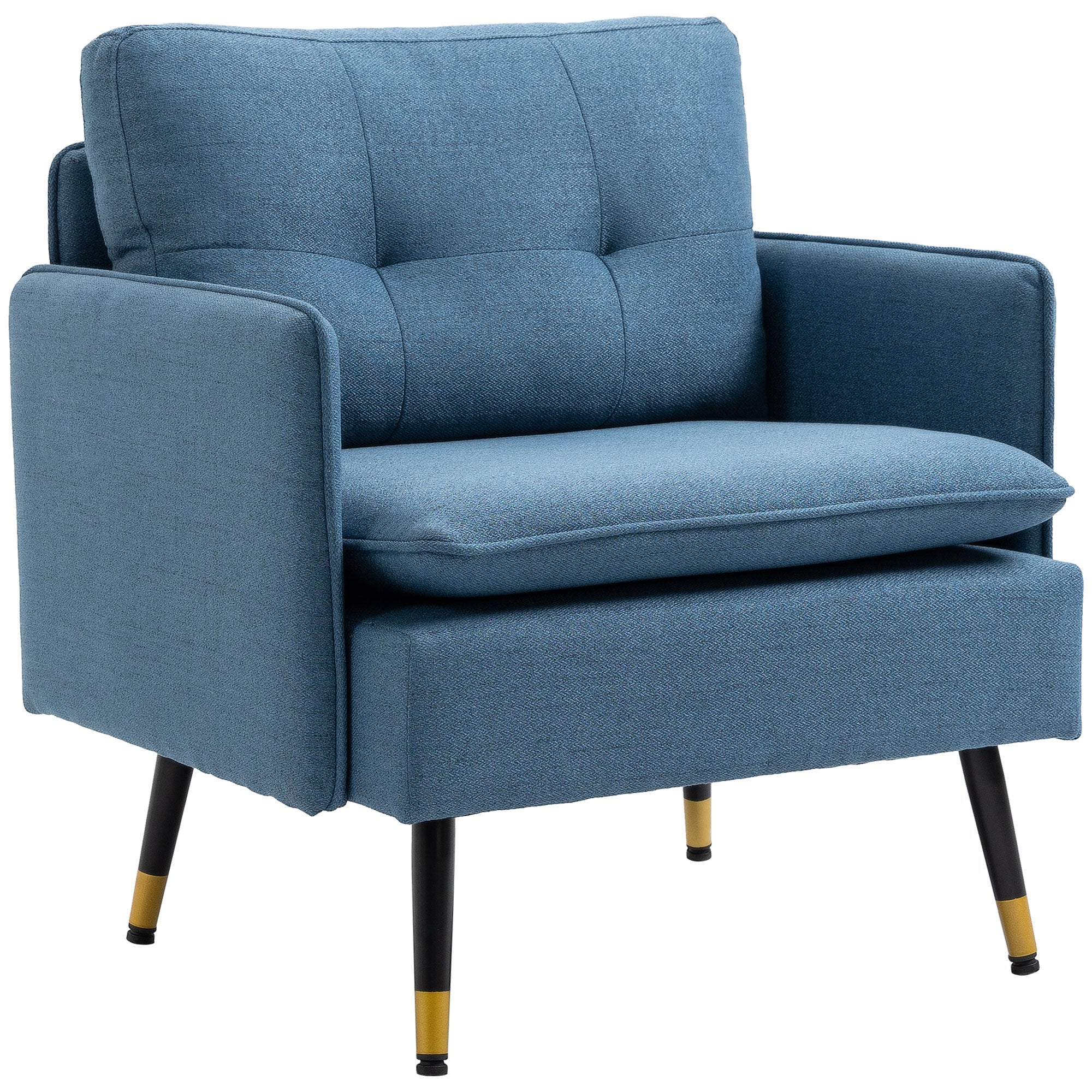 HOMCOM Accent Chair with Cushioned Seat and Back, Upholstered Fabric Armchair for Bedroom, Button Tufted Living Room Chair with Arms and Steel Legs, Blue