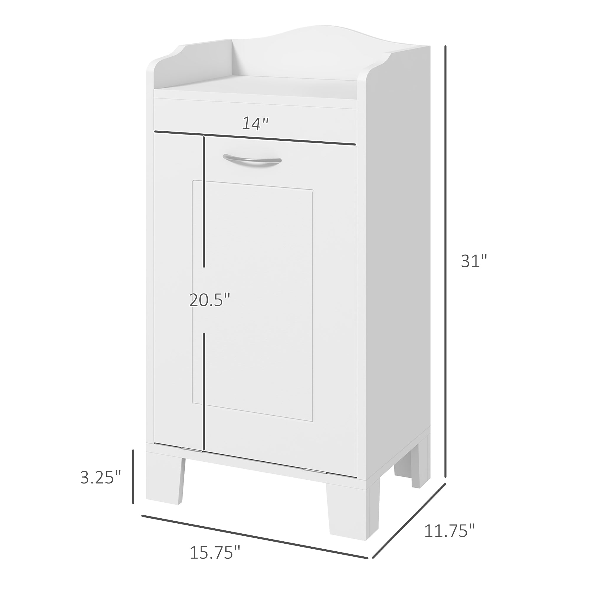 31" Tilt Out Laundry Hamper, Free Standing Home Organizer Hamper, Bathroom Storage Cabinet, White