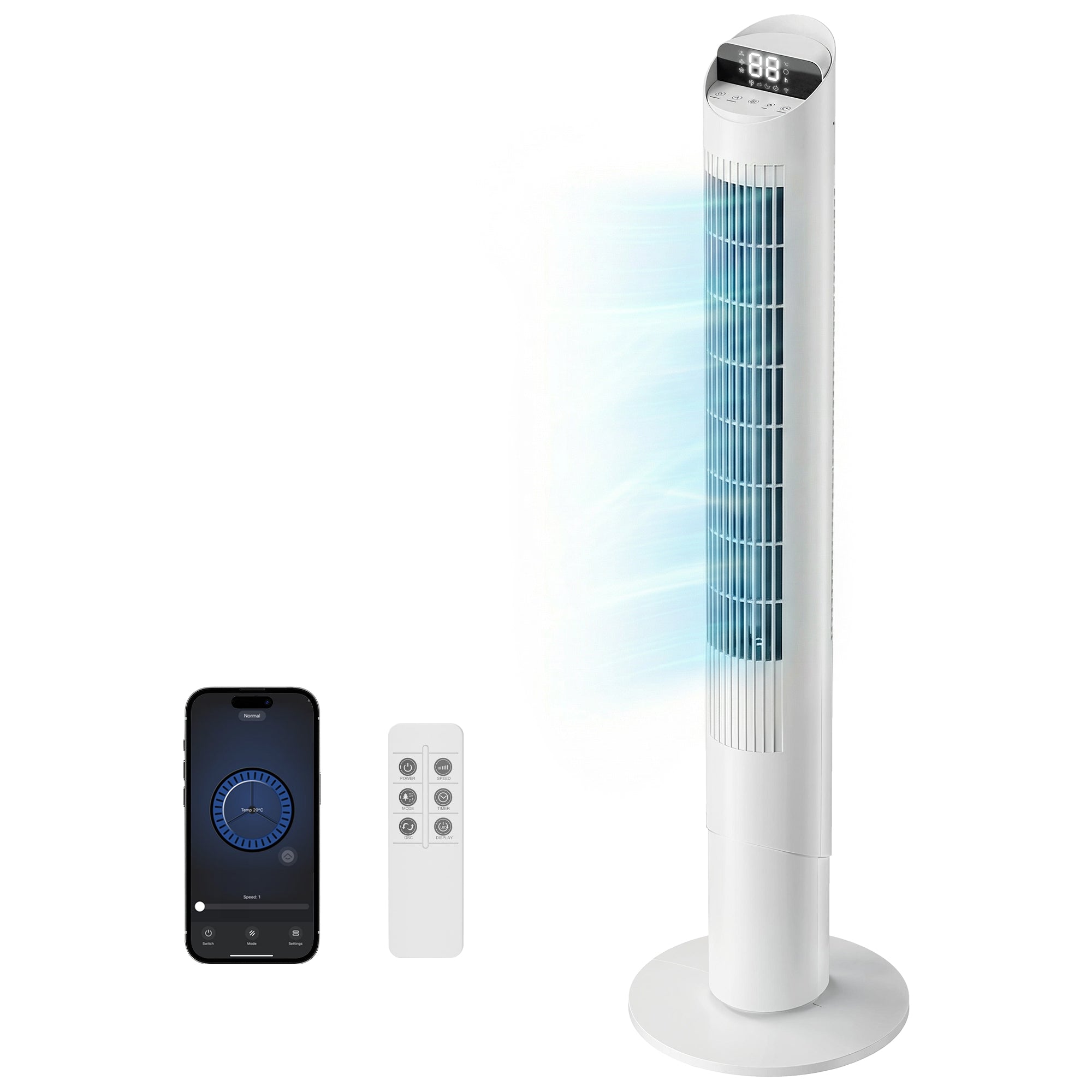 101.8 cm Tower Fan for Cooling, Standing Floor Cooling Fan with WiFi App, 6 Speeds and 4 Modes, 65° Oscillating, 12H Timer and Remote Control for Bedroom, Office, White