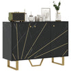 Sideboard Storage Cabinet, Modern Storage Cupboard with Adjustable Shelves and Metal Legs for Living Room, Kitchen, Dining Room, Entryway, Black Marble Tone