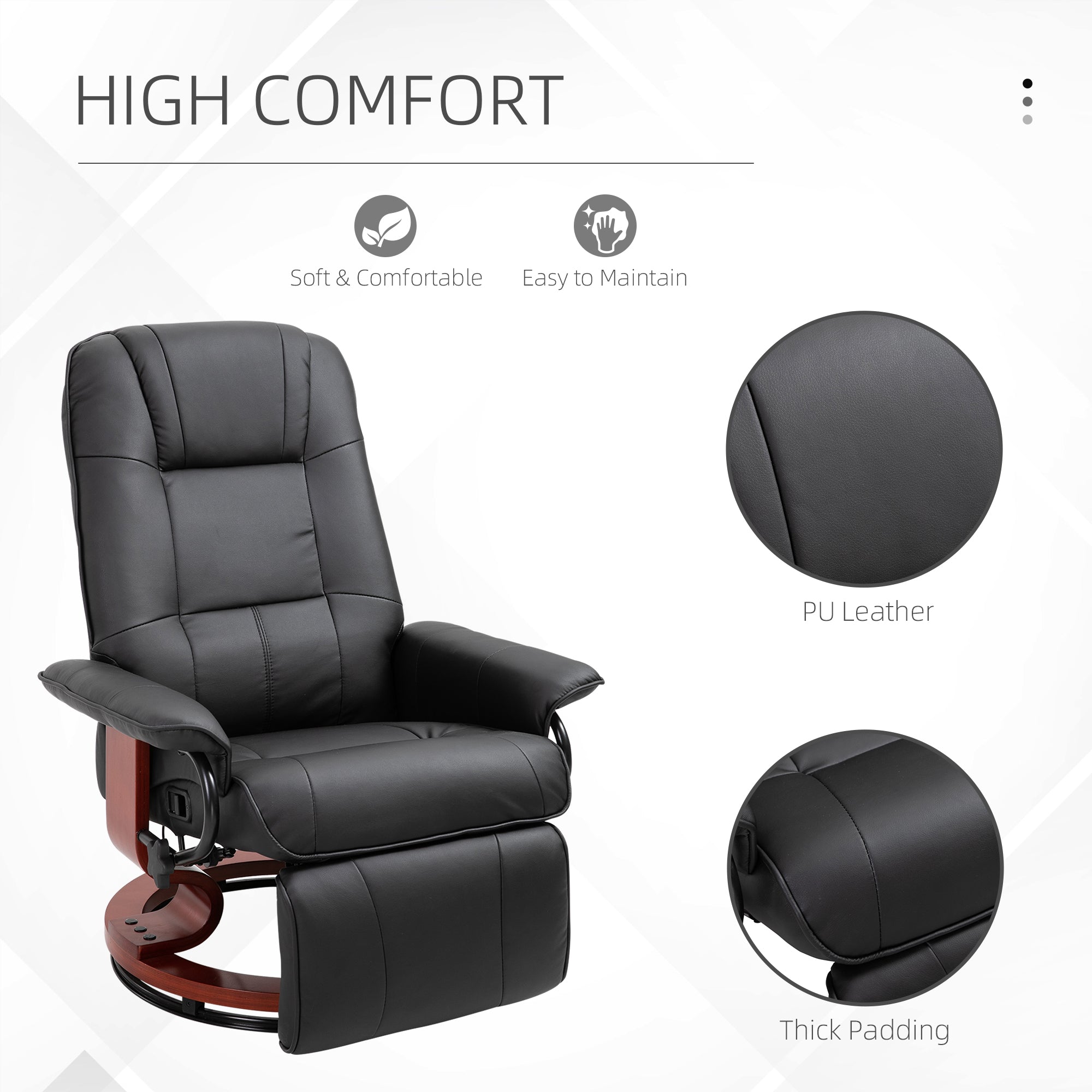 Faux  Leather lounge chair with footrest and armrest, Manual Swivel Recliner for living room, Black