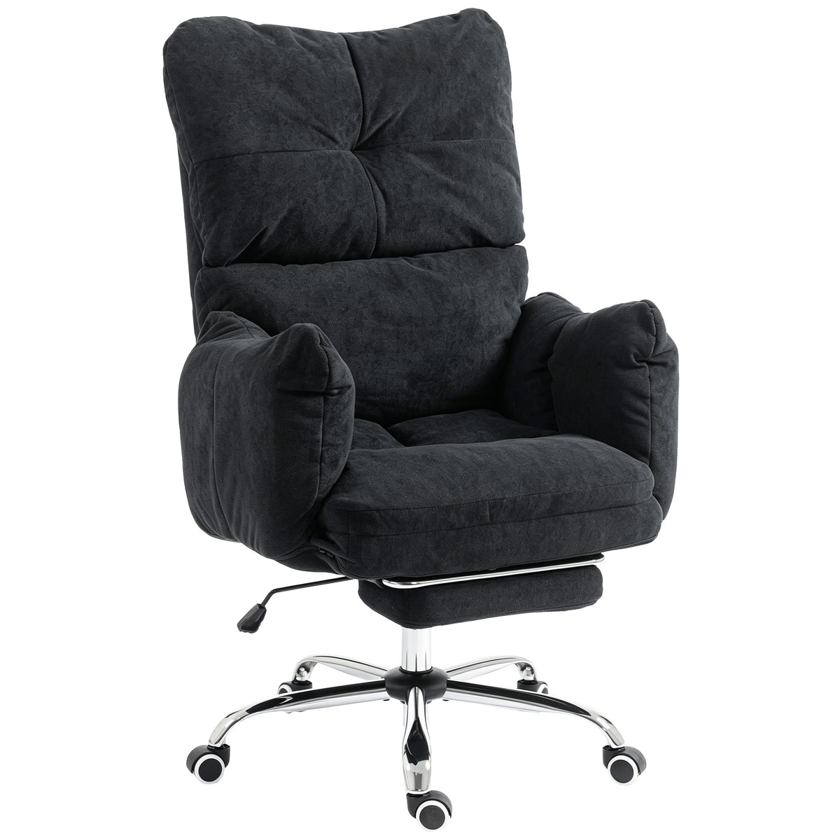 Office Chair with Foot Rest, Ergonomic Reclining Computer Gaming Chair with Snow Flannel Fabric, Thick Cushion, Padded Armrest, High Back and Adjustable Height, Black