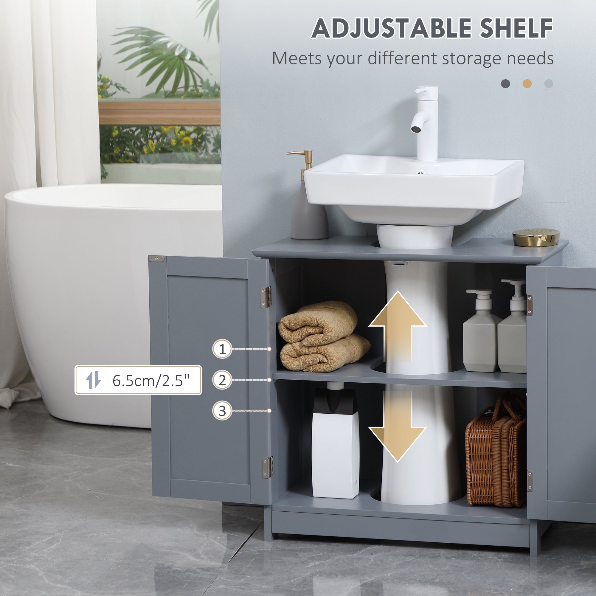 Under Sink Bathroom Cabinet with 2 Doors and Shelf Pedestal Sink Vanity Cabinet Gray