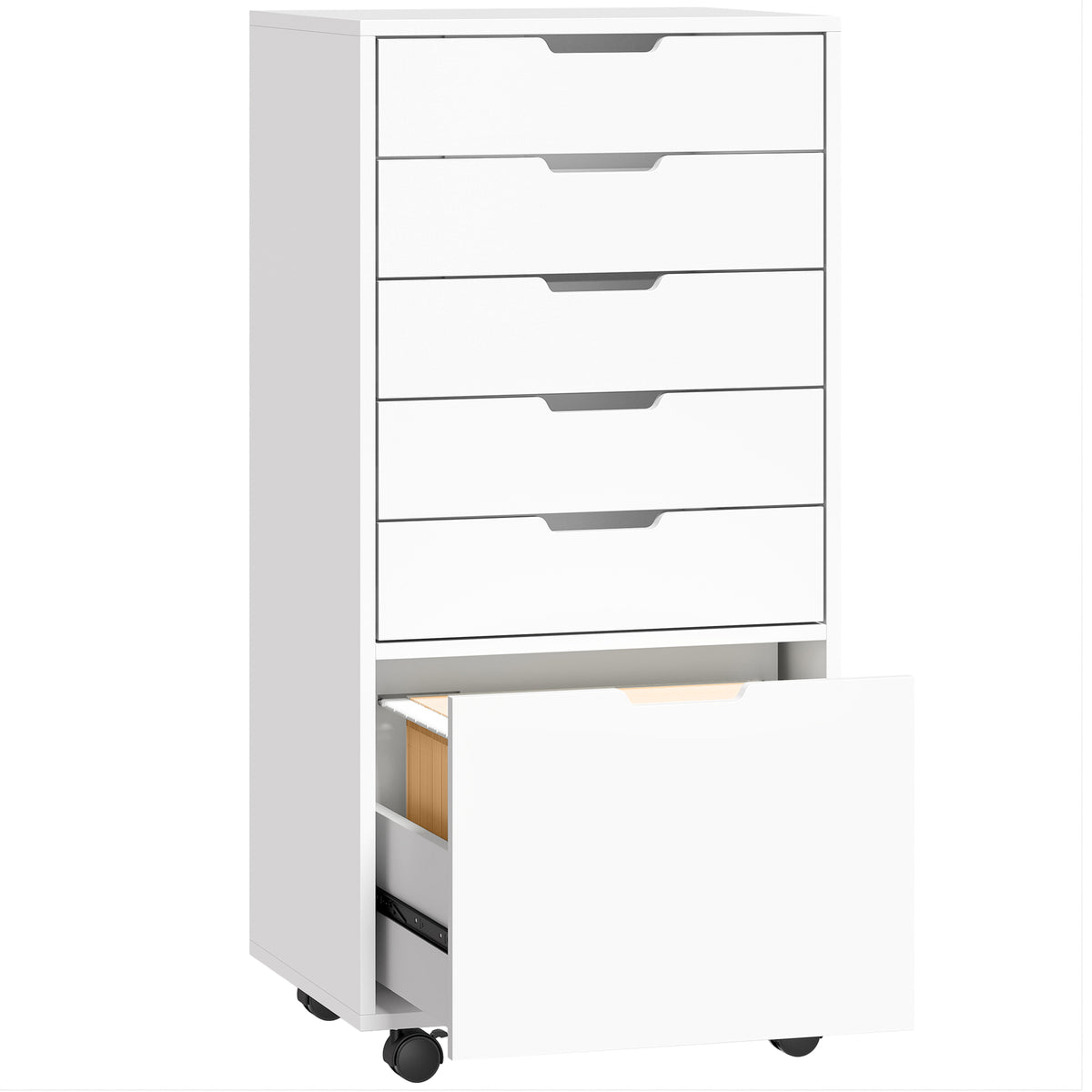 5 Drawer Vertical File Cabinet with Lockable Wheels, Filing Cabinet for Home Office, Printer Stand with Adjustable Hanging Bars For A4, Letter, legal File Folders, White