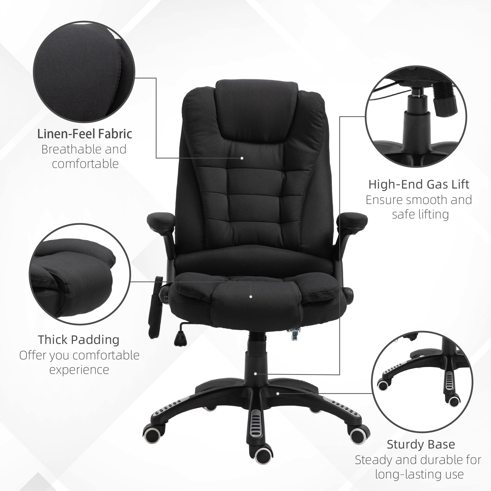 Vinsetto 6 Point Vibrating Massage Home Office Chair High Back Executive Chair with Reclining Back, Swivel Wheels, Black