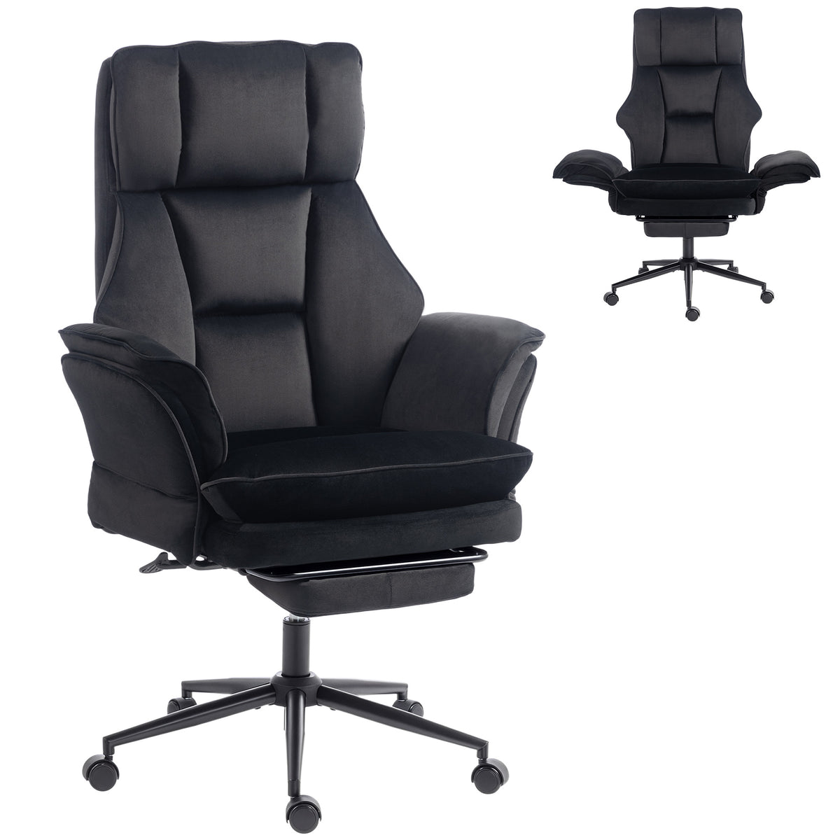 Cross Legged Office Chair with Footrest, 396 lbs Reclining Computer Desk Chair with High Back, Flip-up Armrests, Adjustable Height, Thick Cushion, Rocking Function, Black
