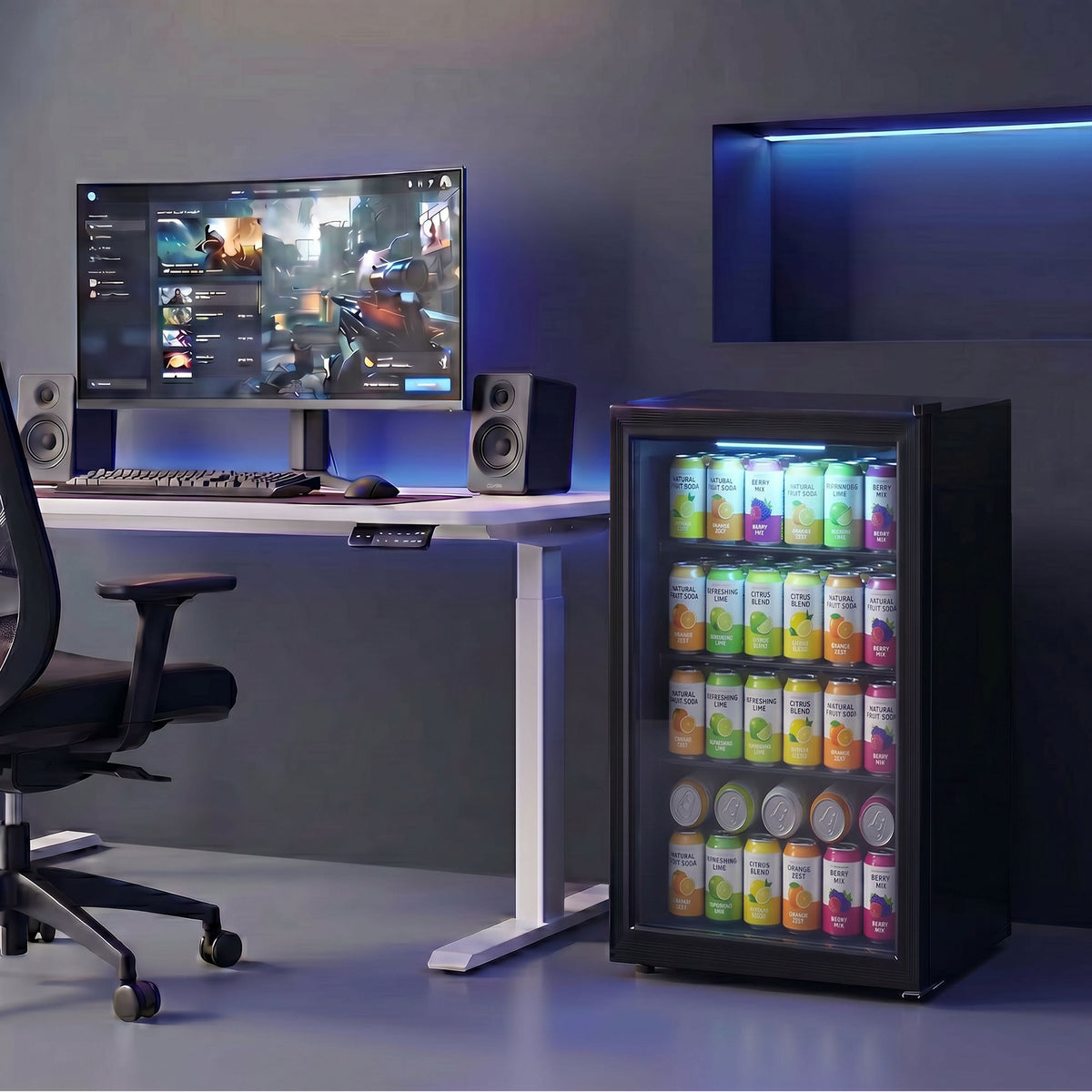Beverage Refrigerator, 128 Can Mini Fridge with Glass Door for Soda Beer, 3.2 Cu.Ft Freestanding Drink Fridge with Auto-Defrost and LED Light for Home Office Bar, Black