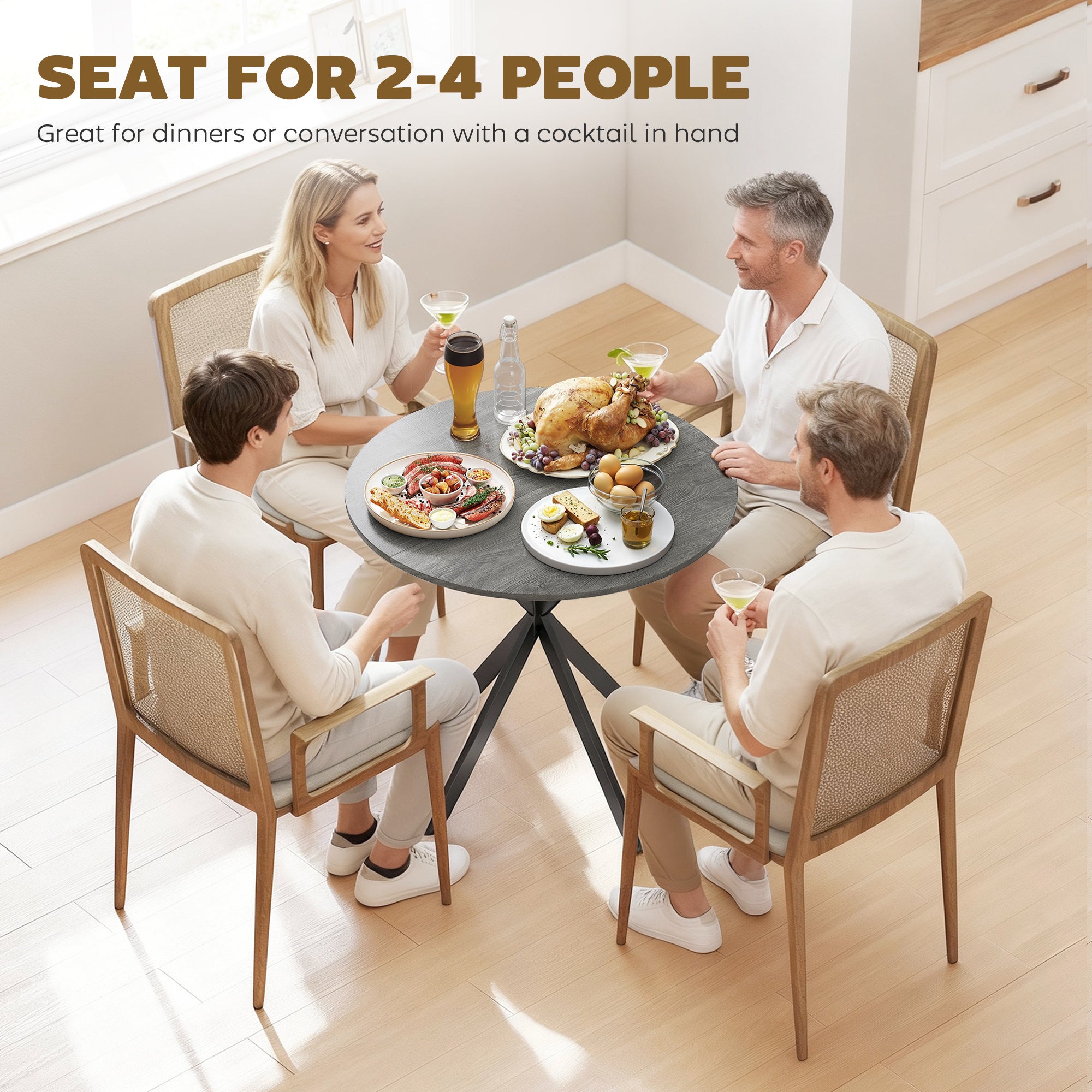 31.5" Round Dining Table, Industrial Kitchen Table with Cross Steel Legs for Dining Room, Kitchen, Living Room, Distressed Grey