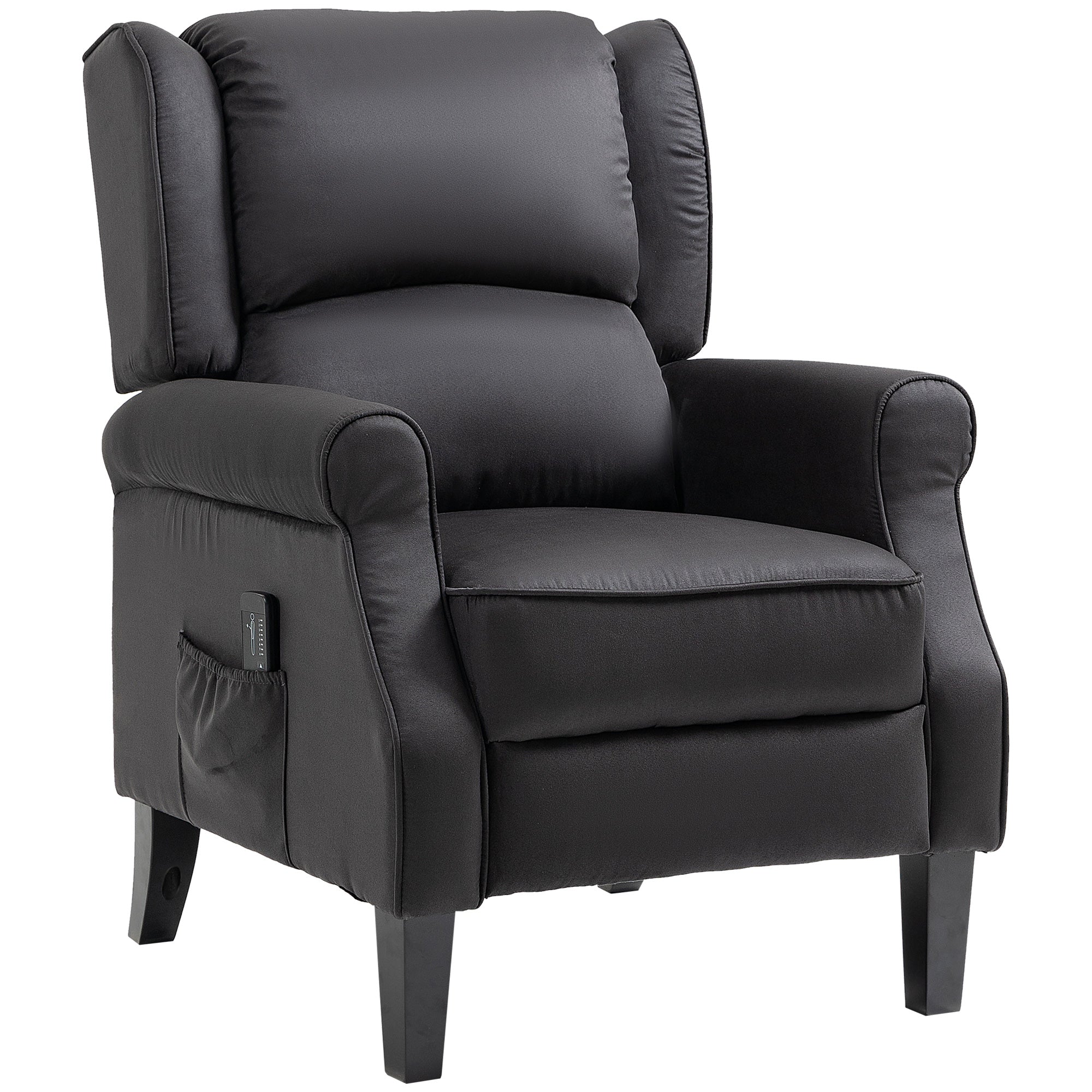 HOMCOM Massage Recliner Chair for Living Room, Push Back Recliner Sofa, Wingback Reclining Chair with Extendable Footrest, Remote Control, Side Pockets, Black