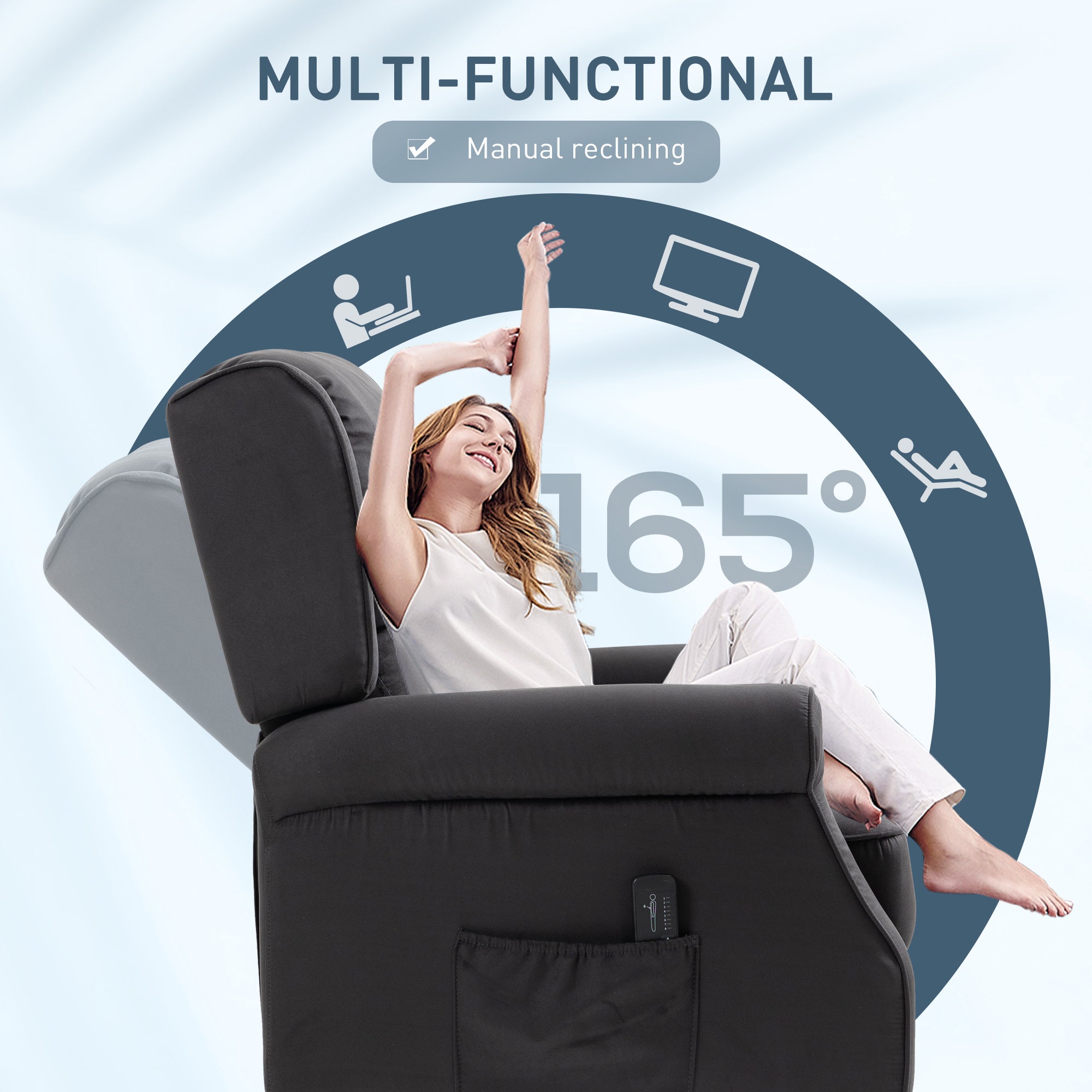 HOMCOM Massage Recliner Chair for Living Room, Push Back Recliner Sofa, Wingback Reclining Chair with Extendable Footrest, Remote Control, Side Pockets, Black