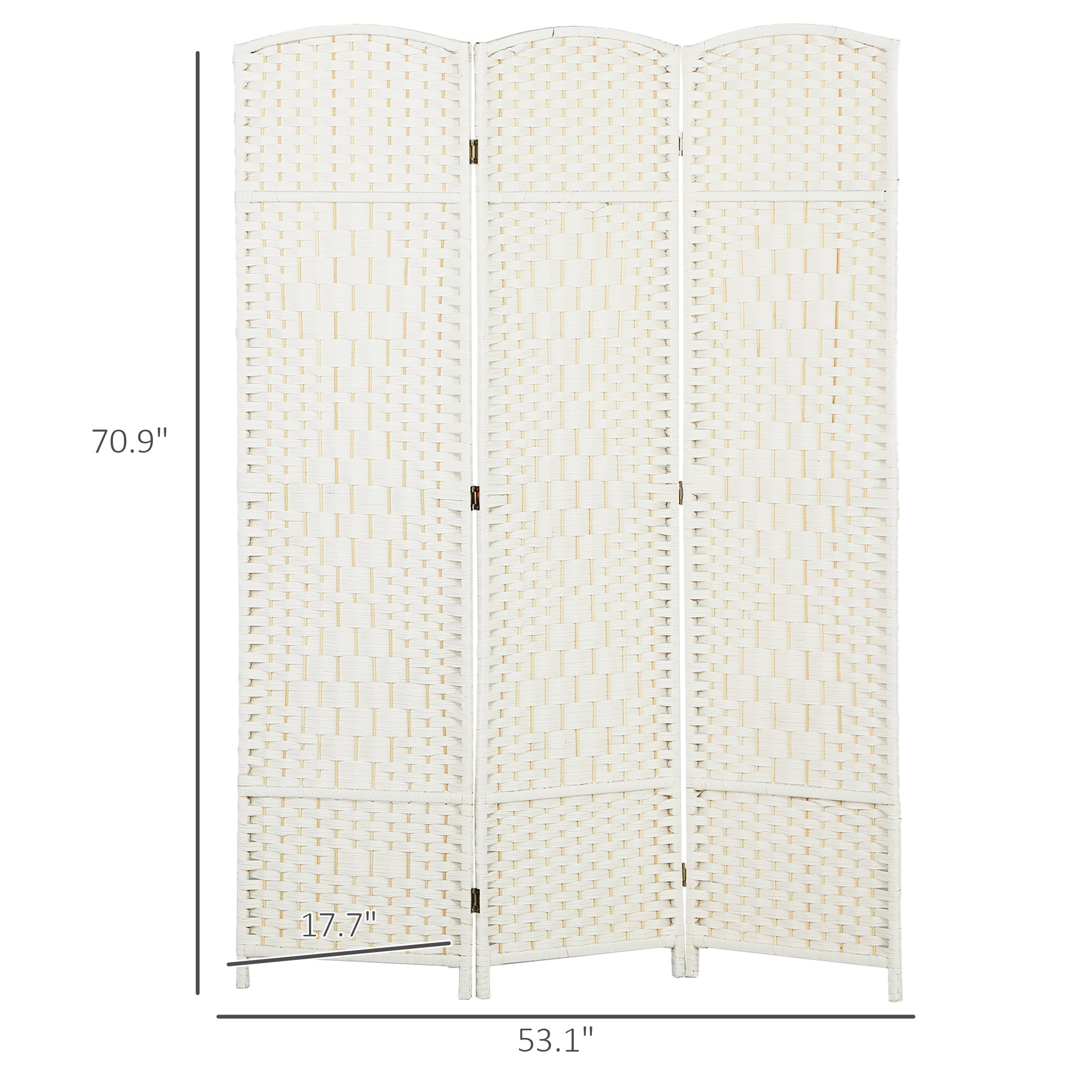 Folding Room Divider Screen 3 Panel 6' Tall Privacy Screen Freestanding Wood Partition White