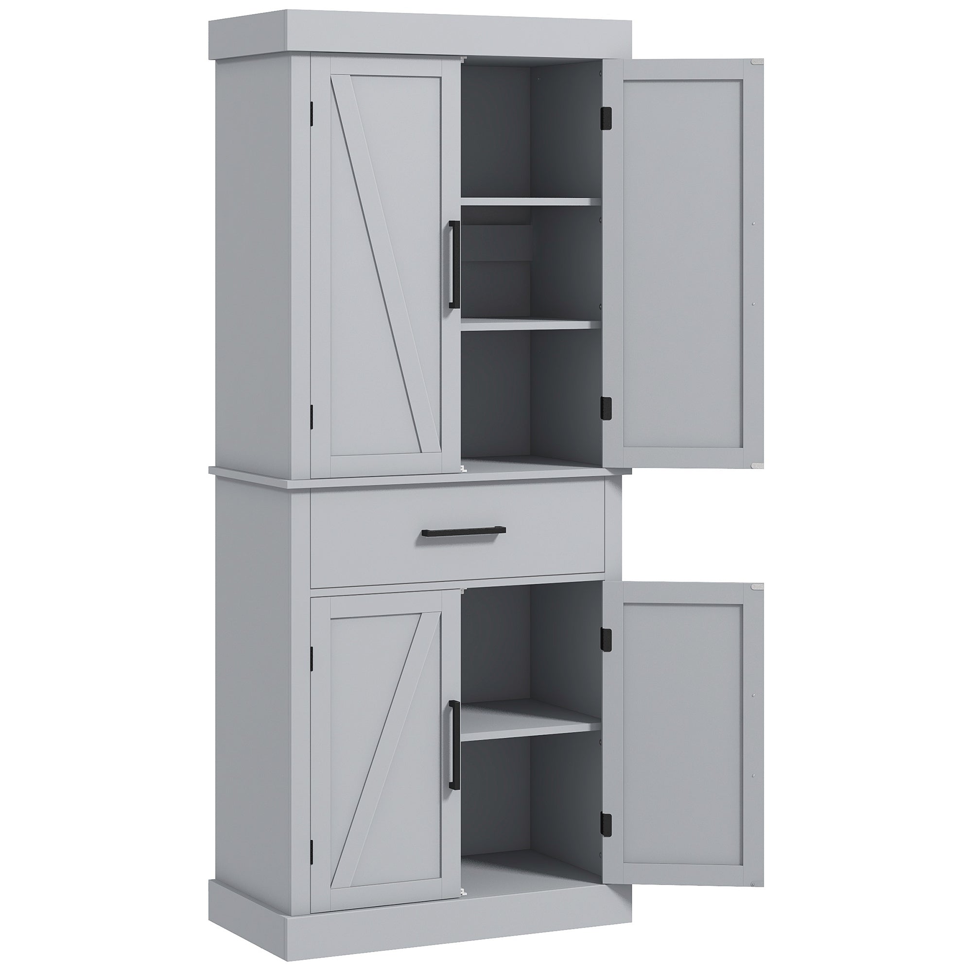 HOMCOM 72" Tall Kitchen Pantry Cabinet, Farmhouse Freestanding Storage Cabinet with Doors and Shelves, Kitchen Cabinet with Drawer and Adjustable Shelves, Grey