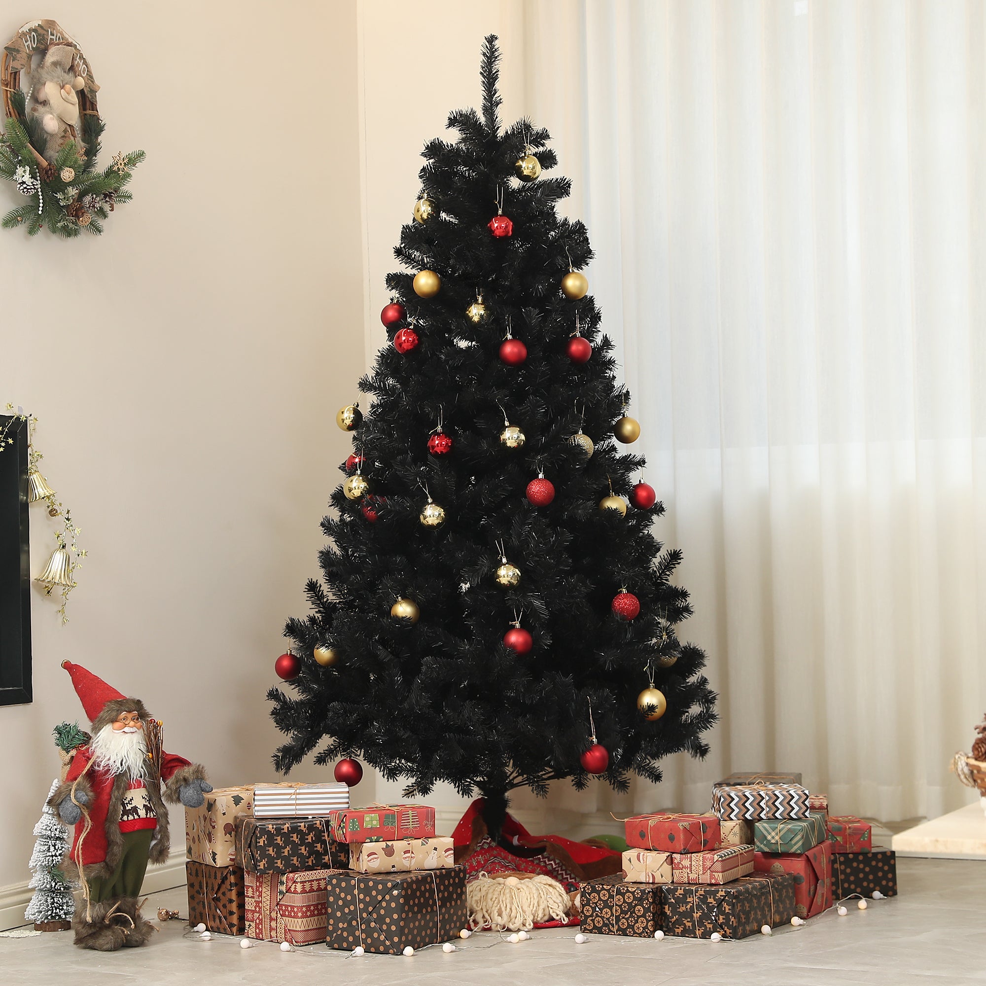HOMCOM 6ft Unlit Artificial Christmas Tree, Xmas Tree with 1000 Branch Tips, Auto Open and Steel Base, Holiday Decoration for Home Office, Black