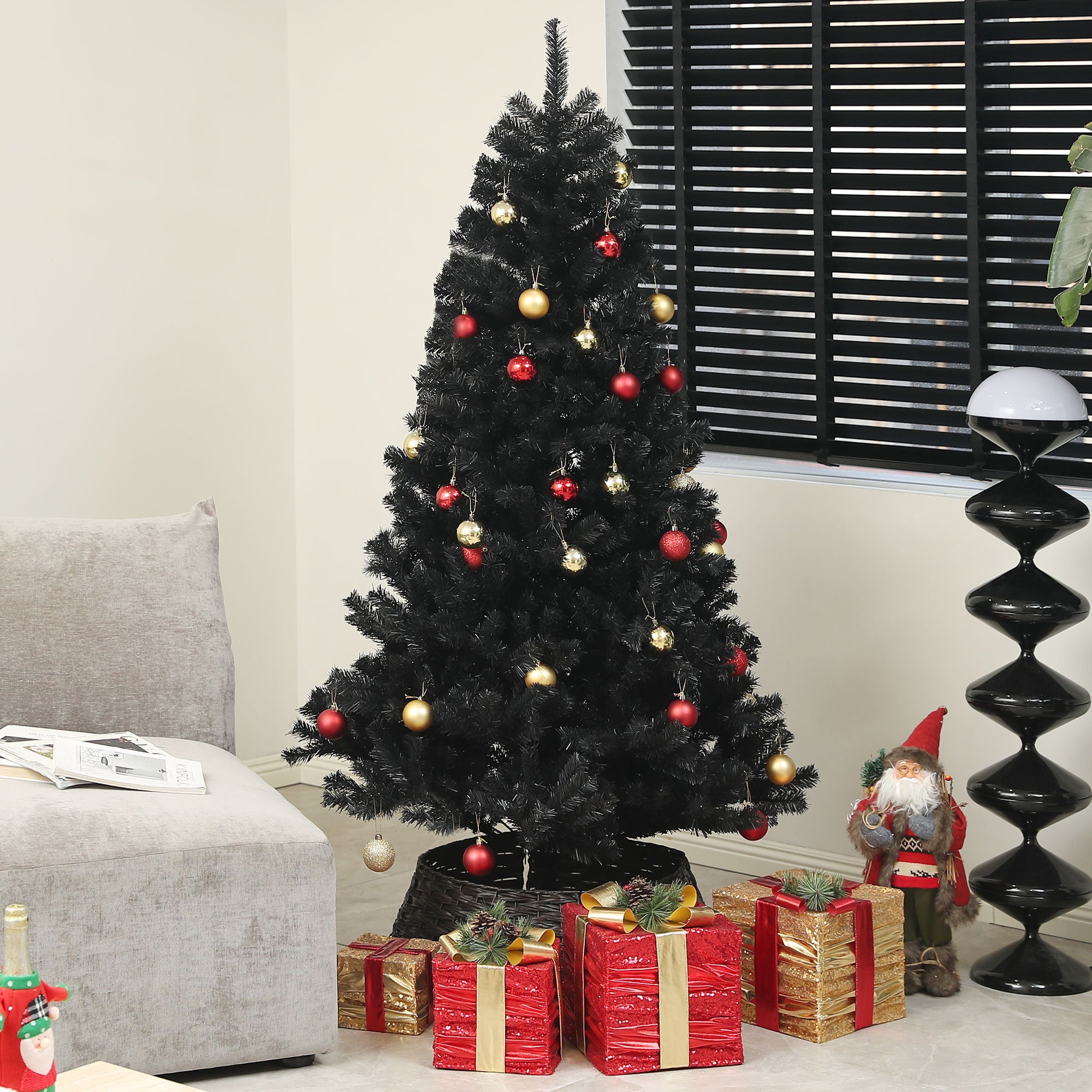 HOMCOM 6ft Unlit Artificial Christmas Tree, Xmas Tree with 1000 Branch Tips, Auto Open and Steel Base, Holiday Decoration for Home Office, Black