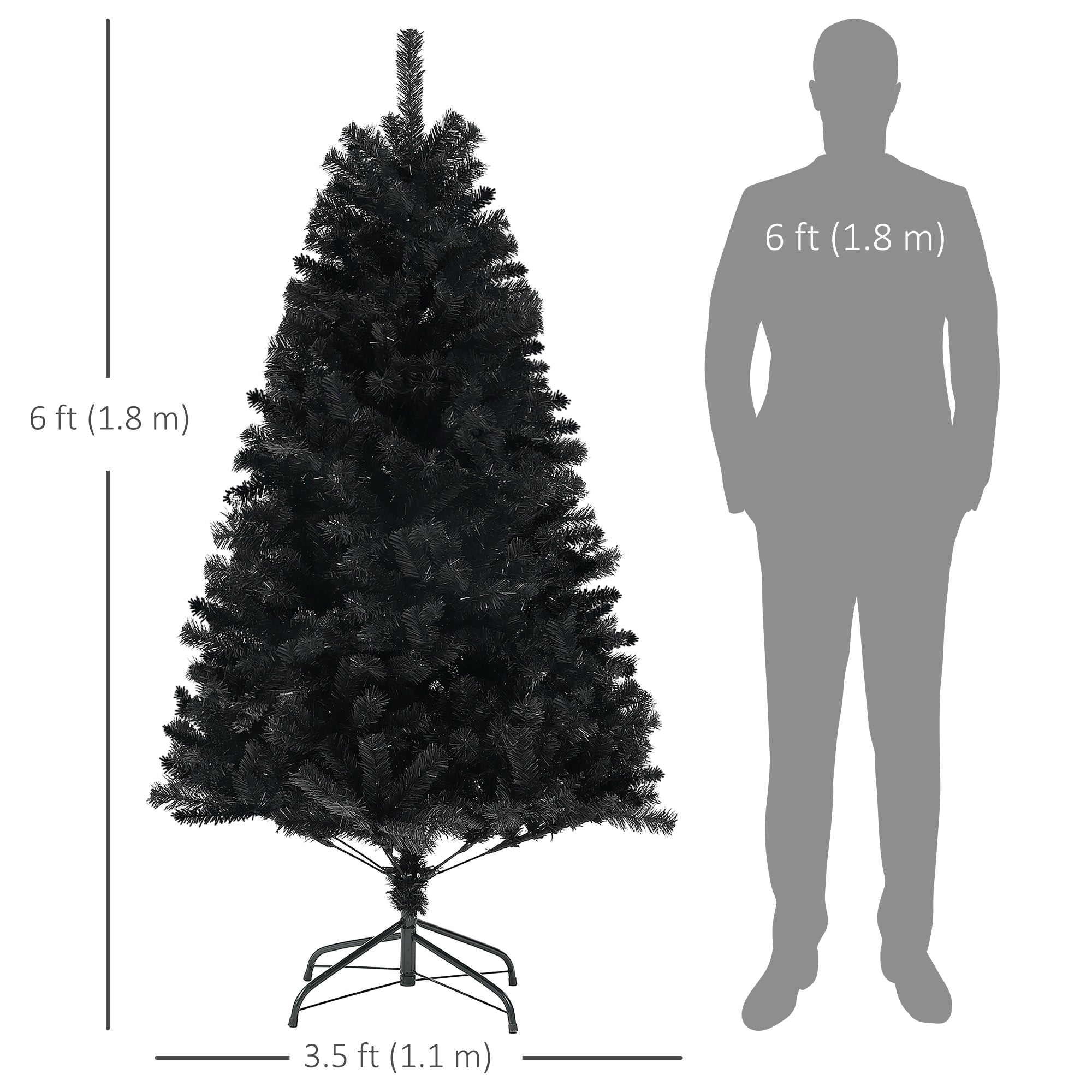HOMCOM 6ft Unlit Artificial Christmas Tree, Xmas Tree with 1000 Branch Tips, Auto Open and Steel Base, Holiday Decoration for Home Office, Black