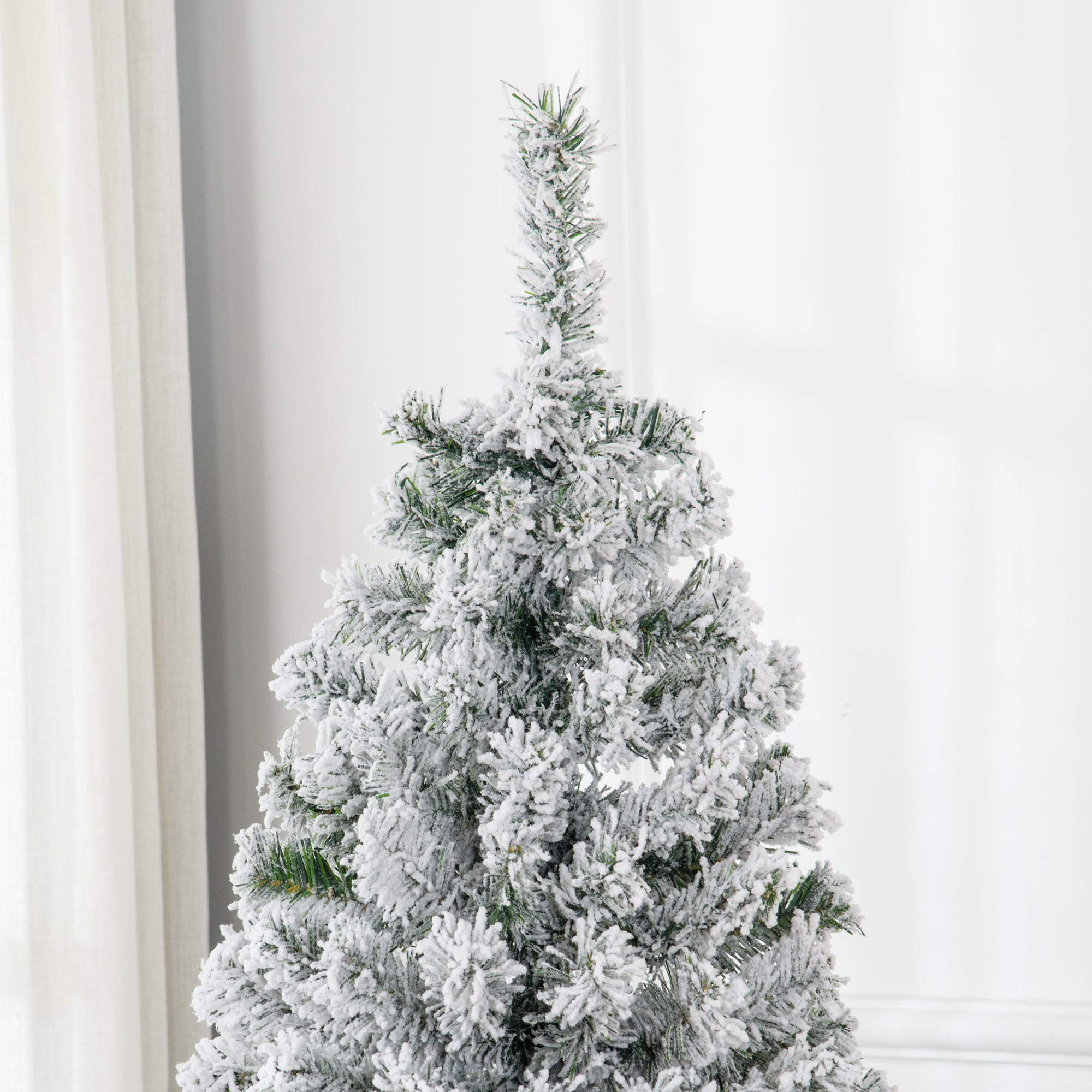 HOMCOM 6ft Prelit Snow Flocked Artificial Christmas Tree, Realistic Xmas Tree with 220 Warm White LED Light and 638 Tips, Metal Base, Auto Open, Green