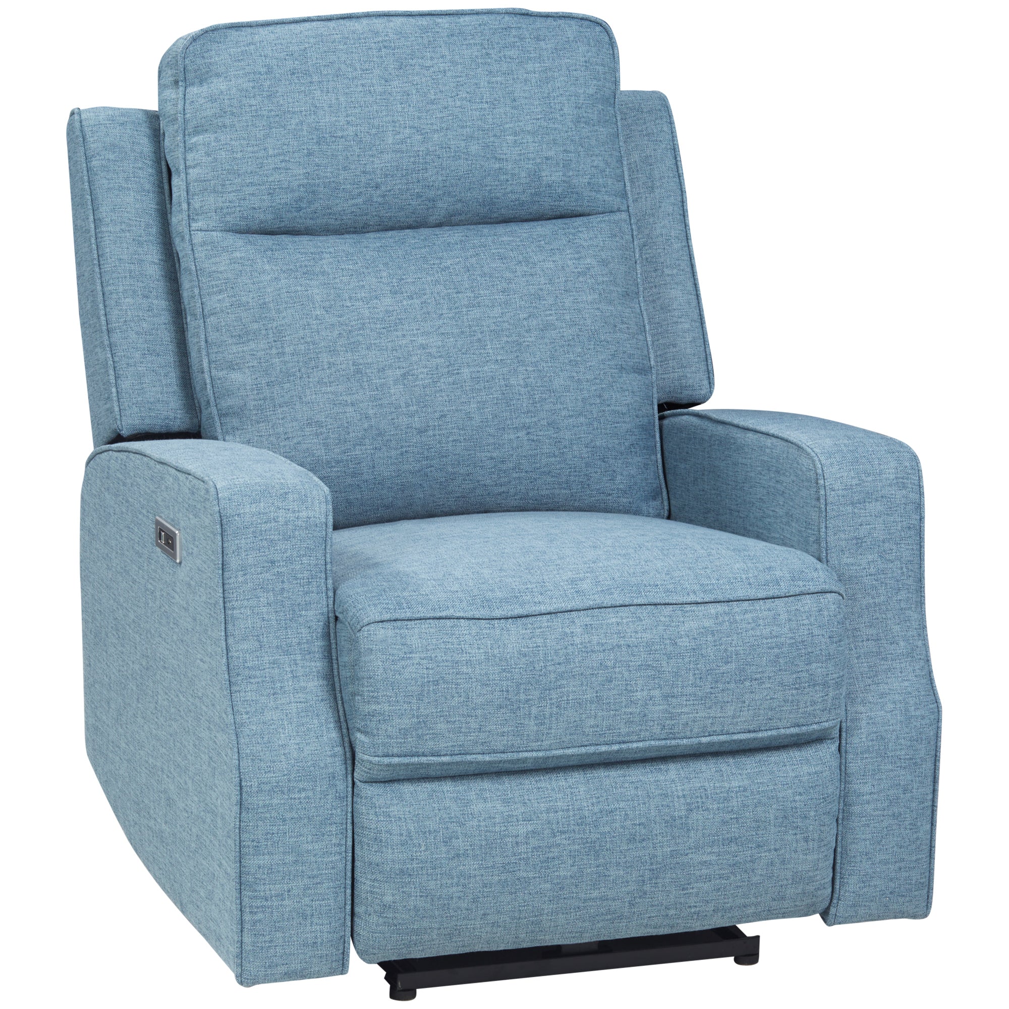 Electric Power Recliner Wall Hugger Armchair with USB Charging Station Linen Upholstered Seat Blue