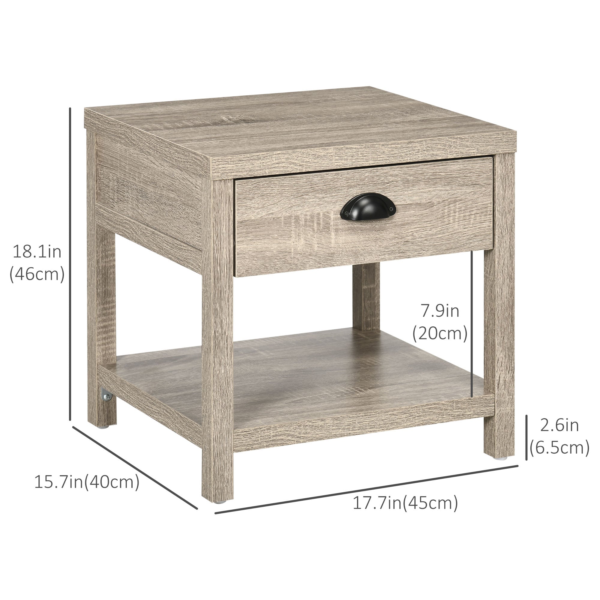 HOMCOM Nightstand with Charging Station, 2 USB Ports and 2 Outlets, Bedside Table with Drawer and Shelf for Bedroom, Oak Tone