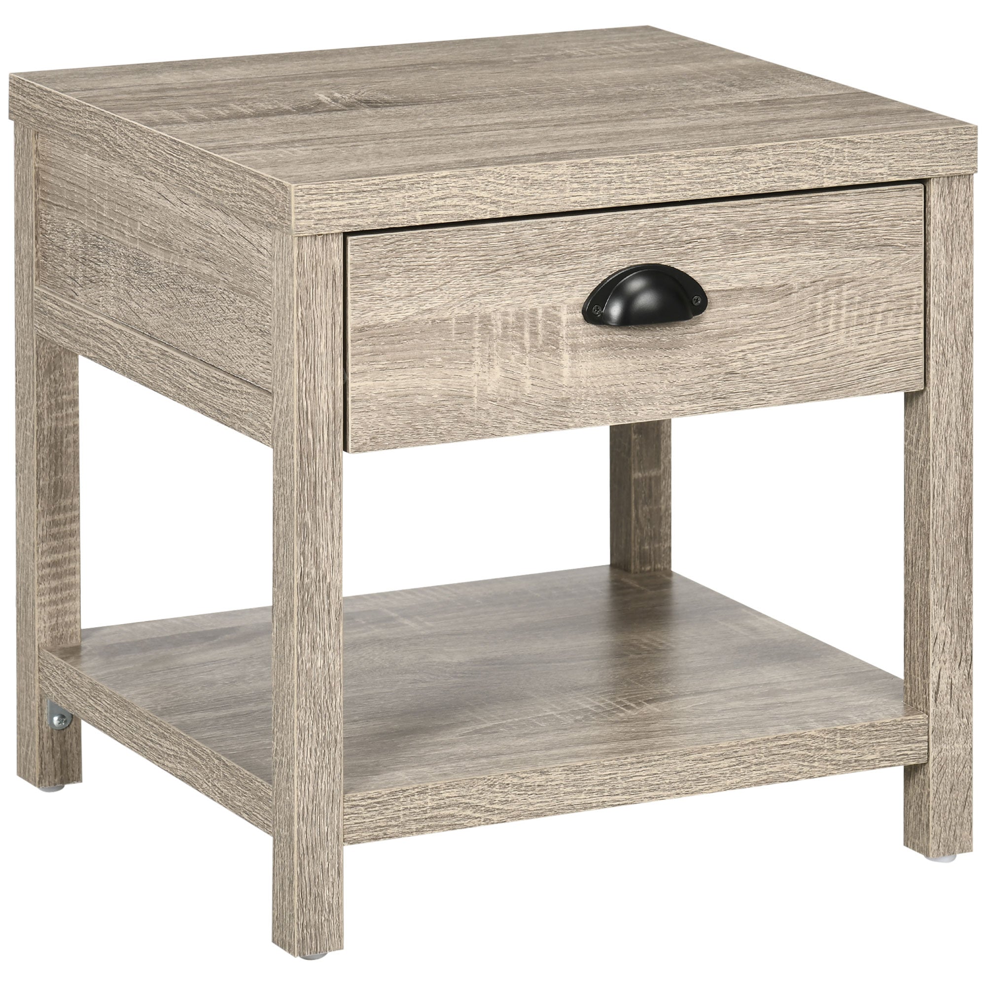 HOMCOM Nightstand with Charging Station, 2 USB Ports and 2 Outlets, Bedside Table with Drawer and Shelf for Bedroom, Oak Tone