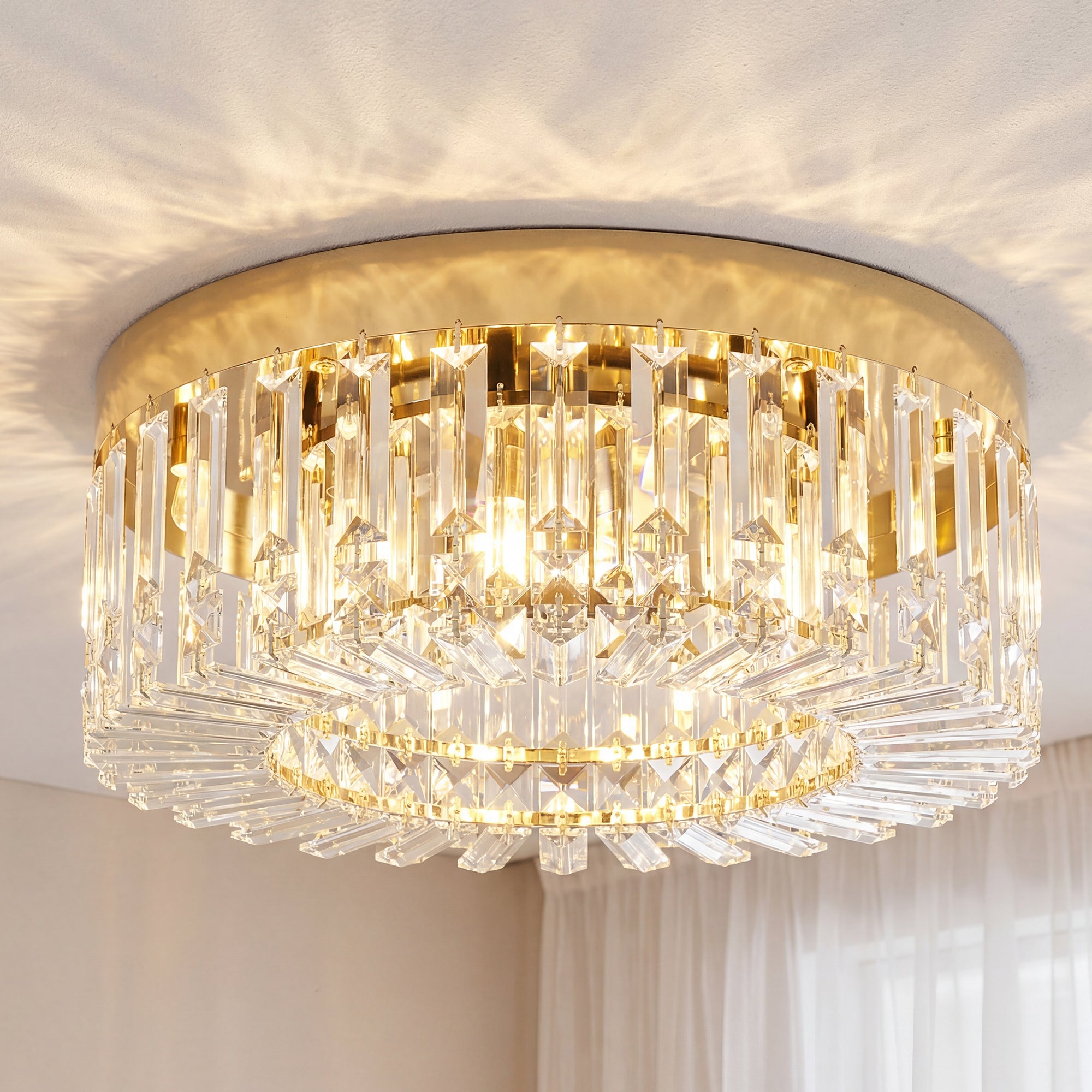 Crystal Chandeliers Ceiling Light with 160 Crystal Pendants, Modern 6-Light Flush Mount Ceiling Light for Living Room, Bedroom, Dining Room, Hall, Gold Tone