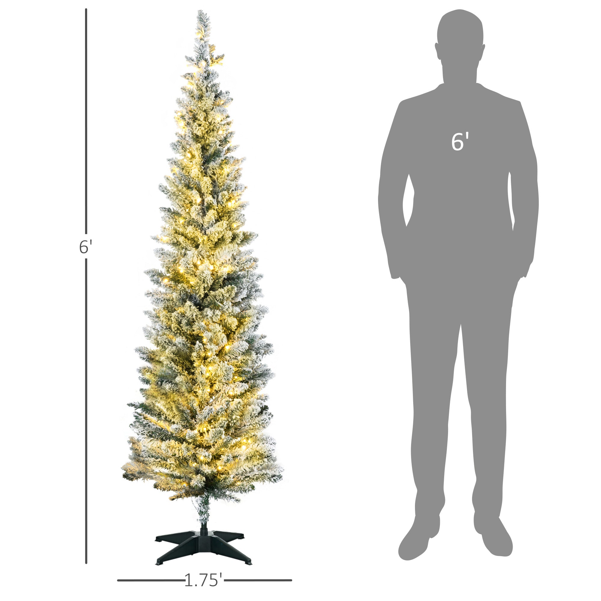 6ft Pencil Christmas Tree Slim Artificial Tree with Realistic Branches & Warm White LED Lights Green