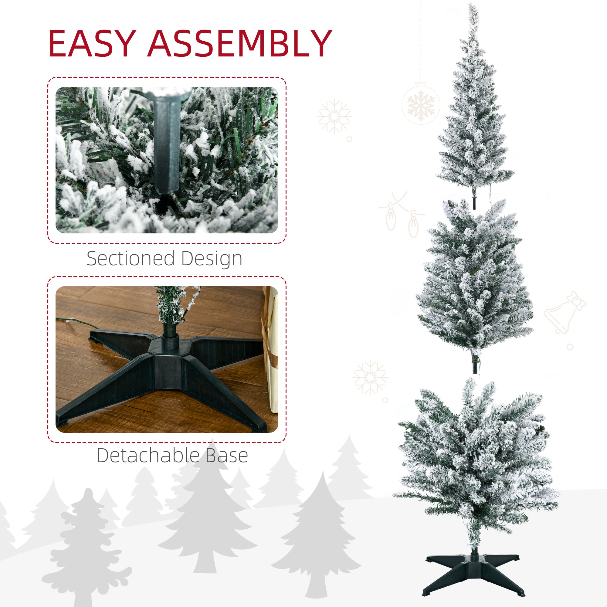 6ft Pencil Christmas Tree Slim Artificial Tree with Realistic Branches & Warm White LED Lights Green