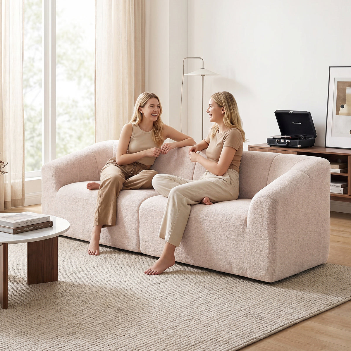 3 Seater Sofa, 89" Chenille Boneless Cloud Couch with Spring Cushion, Wide and Deep Seat, Modern Sofa for Living Room, Beige