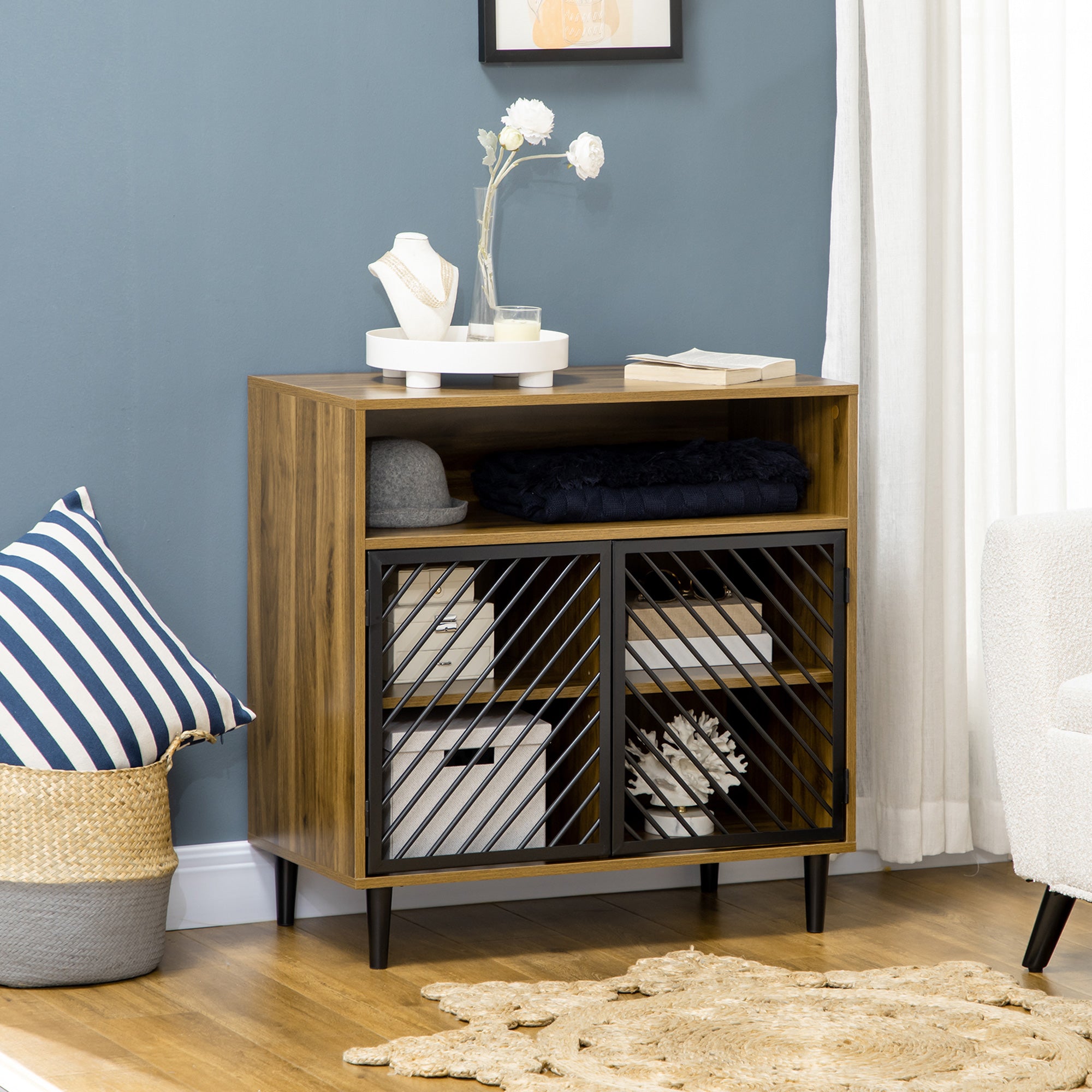 Industrial Sideboard Buffet Cabinet Kitchen Cabinet Coffee Bar Cabinet Dark Walnut