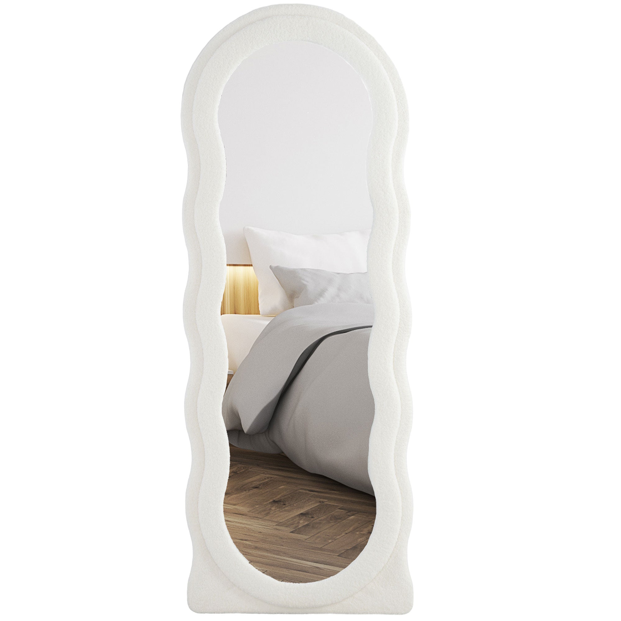 HOMCOM Full Length Mirror, 63" x 24" Irregular Wavy Mirror, Free Standing, Leaning or Wall Mirror Full Length with Frame and Arched Top for Living Room, Bedroom, White