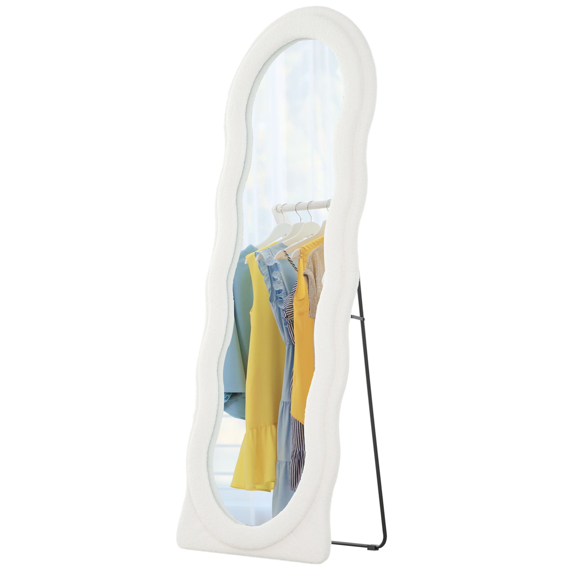 HOMCOM Full Length Mirror, 63" x 24" Irregular Wavy Mirror, Free Standing, Leaning or Wall Mirror Full Length with Frame and Arched Top for Living Room, Bedroom, White