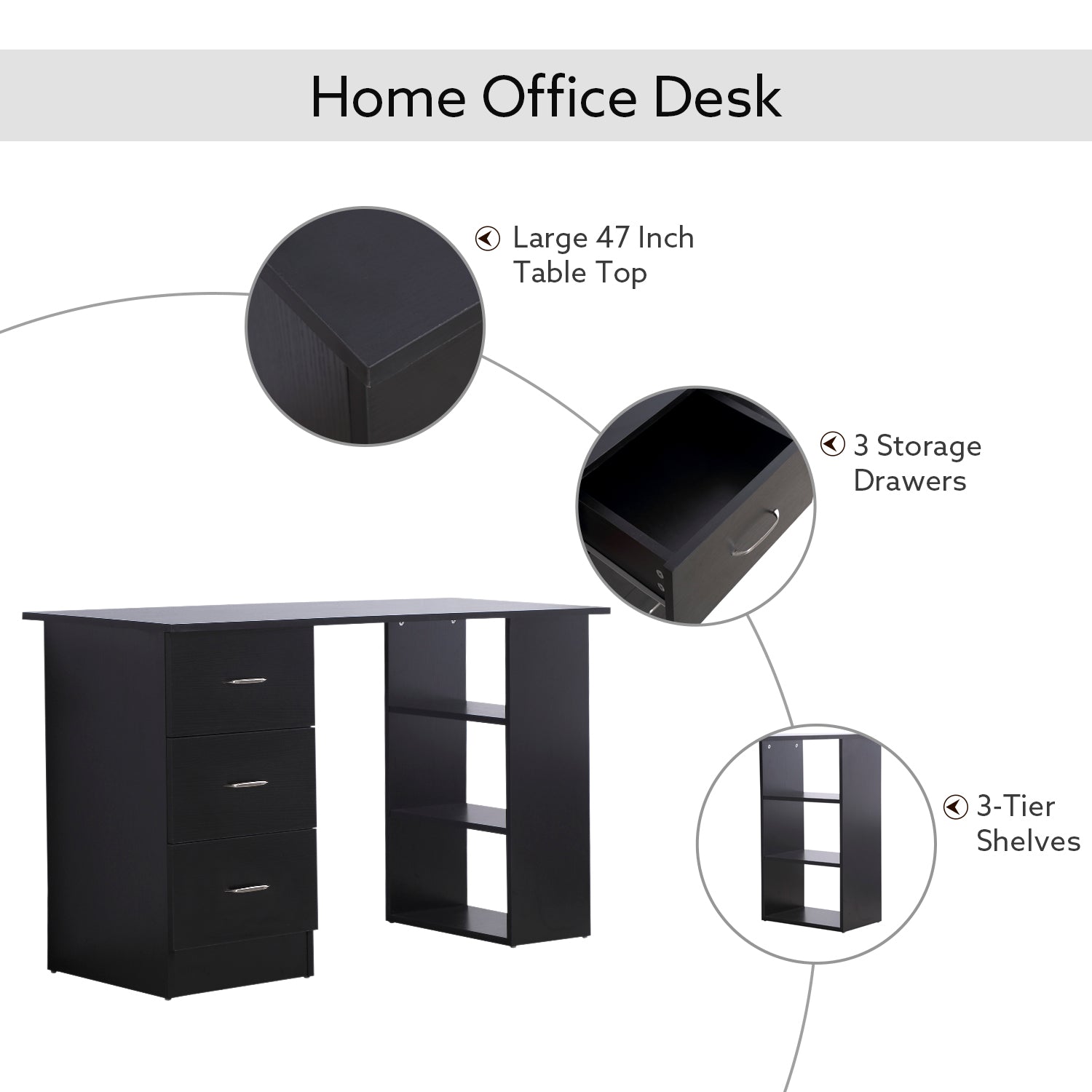 47" Modern Home Office Computer Workstation Desk Black - HOMCOM