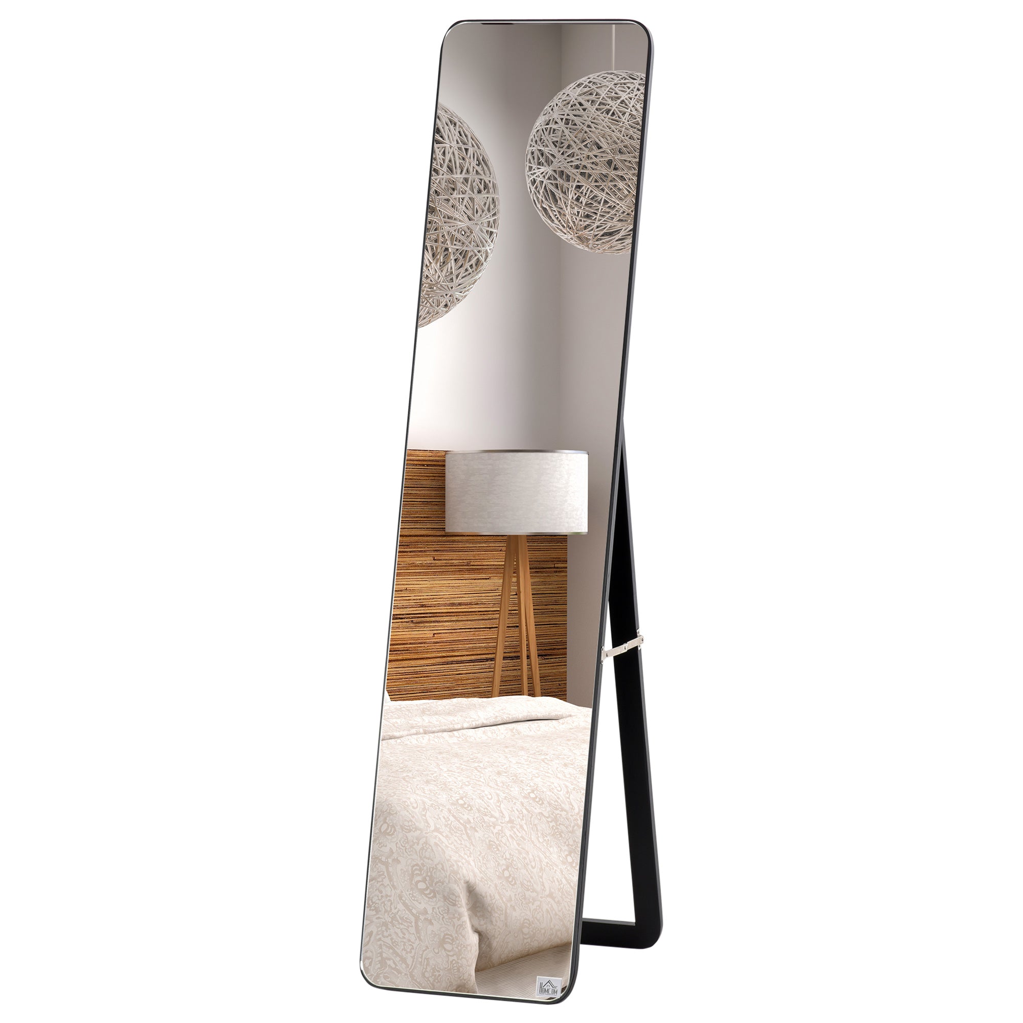 HOMCOM 62"x15" Full Length Mirror, Floor Standing, Wall-Mounted or Leaning Against Wall Tall Mirror with Support Frame, Rectangular Full Body Mirror for Bedroom, Living Room, Black
