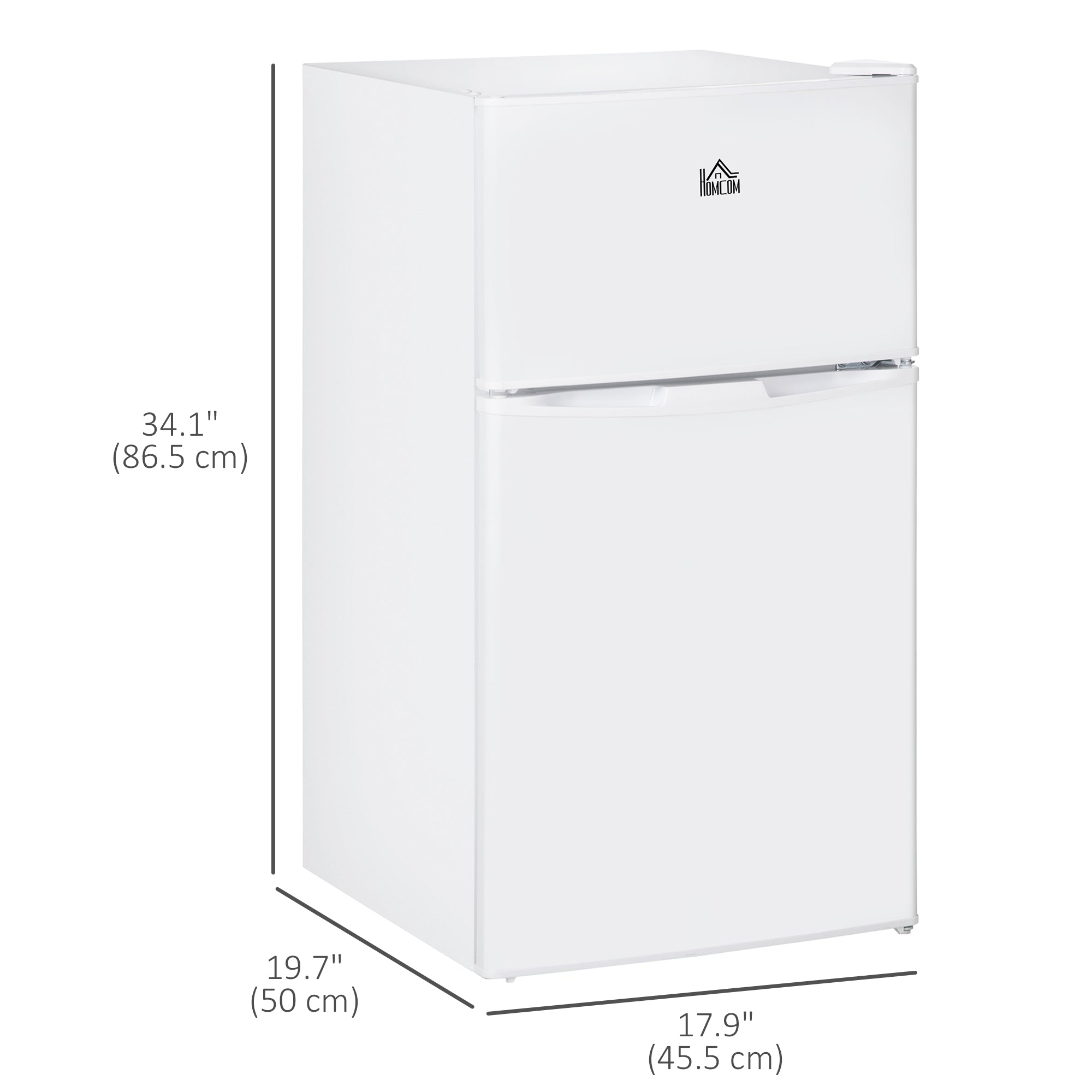 HOMCOM Mini Fridge with Freezer, 3.2 Cu. Ft. Compact Refrigerator with Adjustable Shelves, Mechanical Thermostat, Reversible Double Doors for Bedroom, Dorm, Kitchen, White