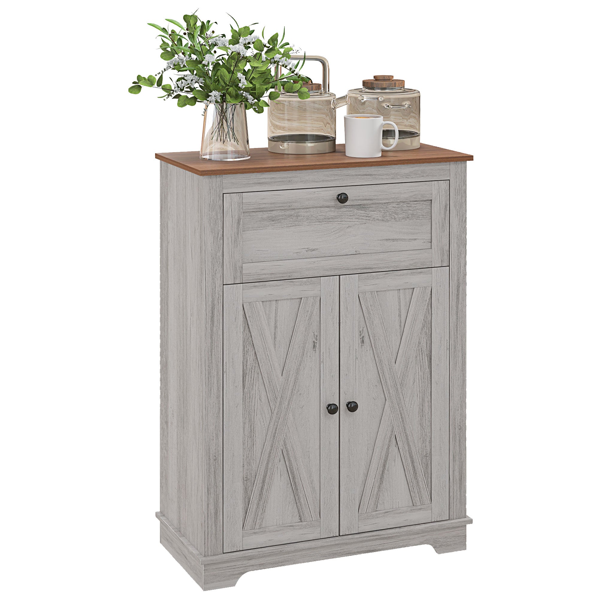 Farmhouse Sideboard Storage Cabinet with Doors and Drawer Light Gray