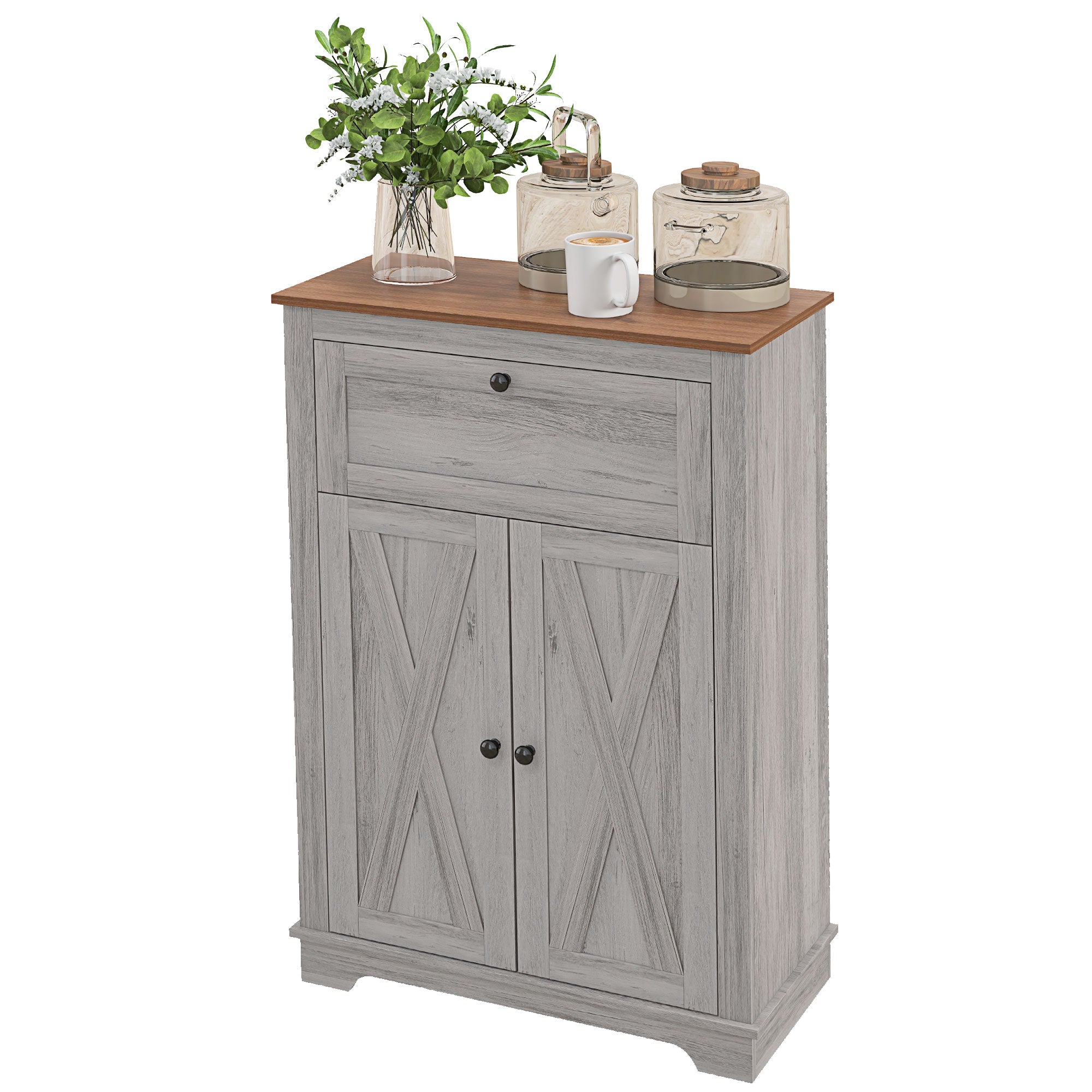 Farmhouse Sideboard Storage Cabinet with Doors and Drawer Light Gray