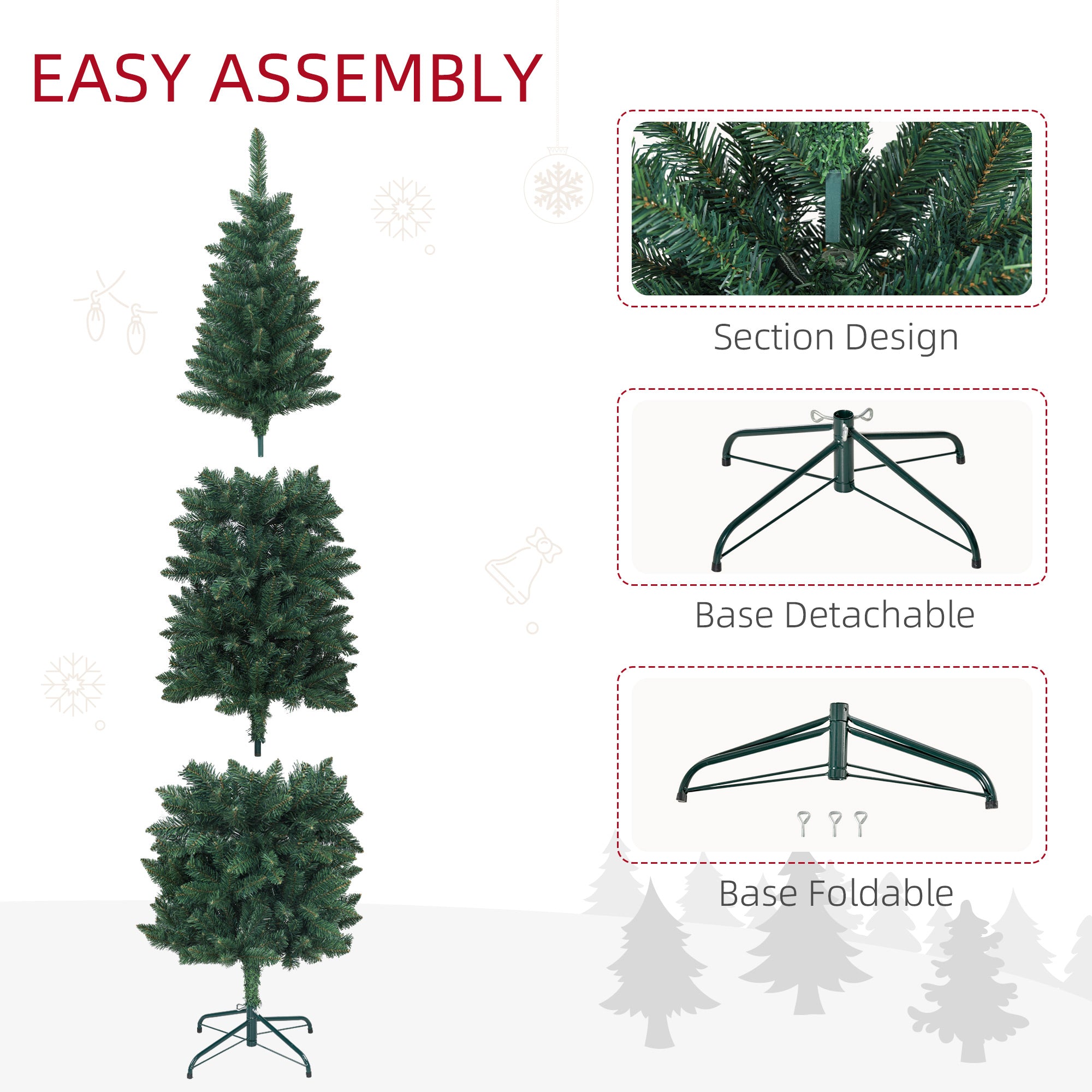 HOMCOM 7ft Tall Pencil Christmas Tree, Artificial Xmas Tree with 687 Branch Tips and Steel Base, Holiday Décor for Home Office, Green