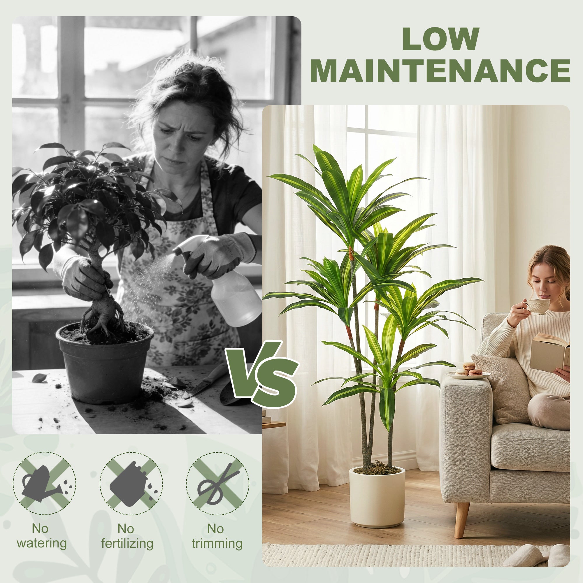 150cm Artificial Dracaena Tree, Decorative Artificial Plants with Bendable Trunks and White Planter for Living Room Bedroom Home Office Decor, Green